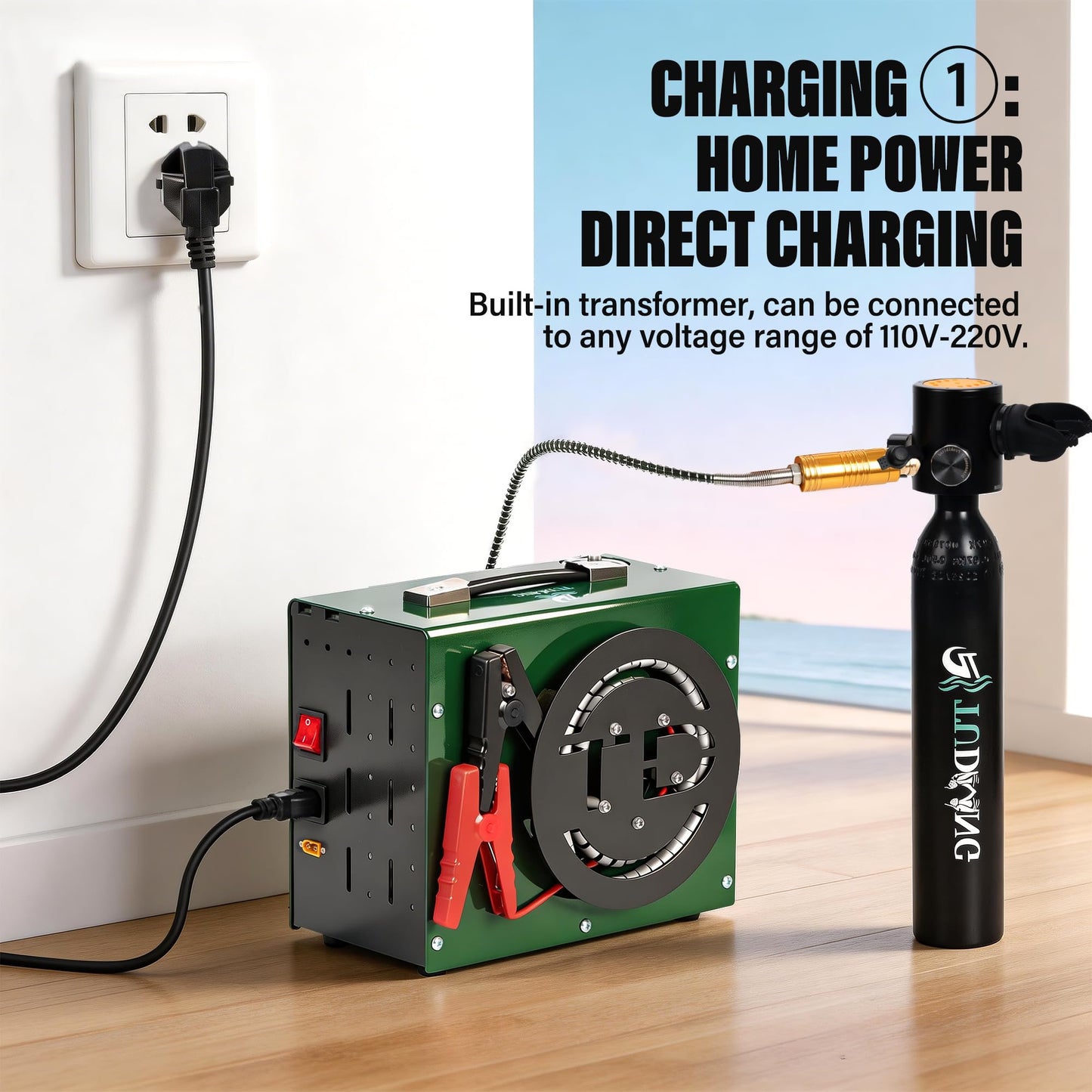 TUDIVING-Portable 4500Psi / 30Mpa Auto-Stop Air Compressor