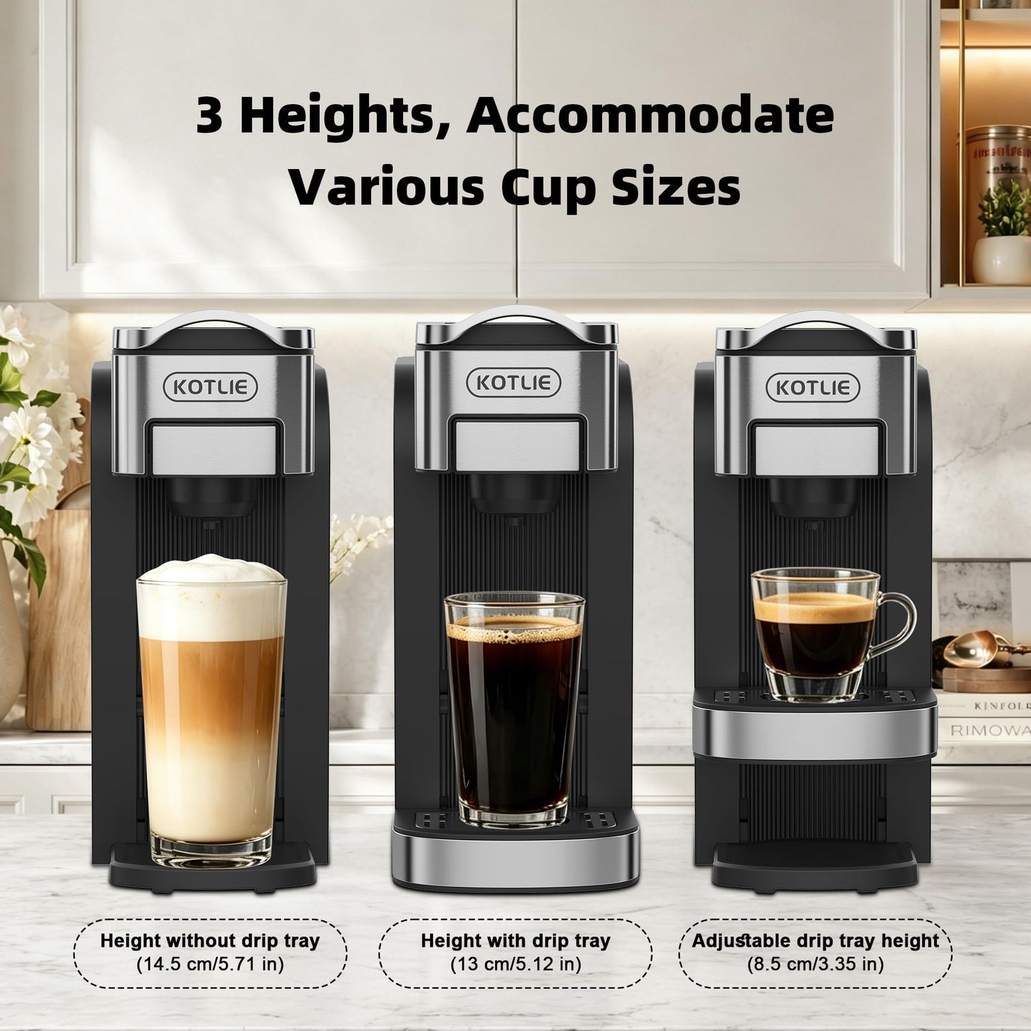 KOTLIE Single Serve Coffee Maker for K*cup/Nes Original/D*G Capsules and Ground Coffee, 50 Oz Removable Reservoir, up to 12oz Cup Sizes,Ideal for Kitchens, apartments, dorm rooms and Offices (CM-827)