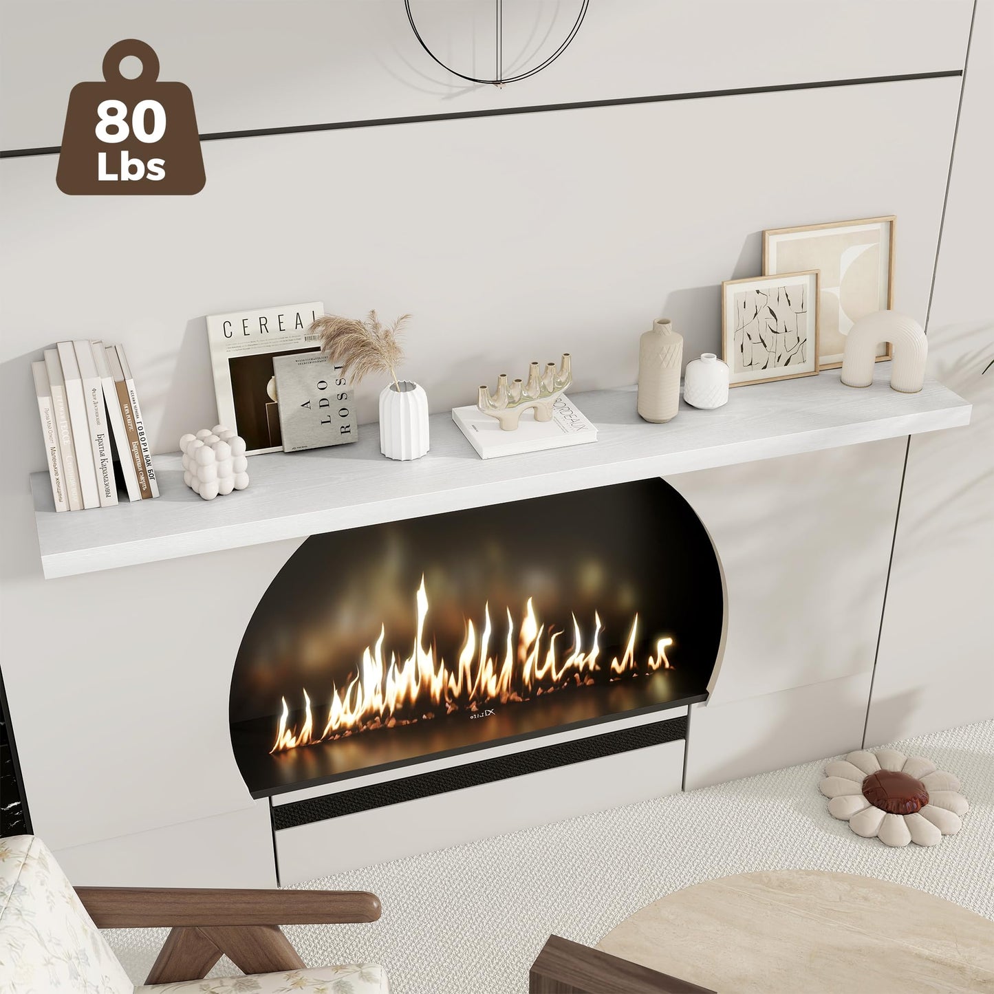 Fun Memories White Deep Floating Shelves, 72 x 12 Inch Long Wall Shelves, Large Display Shelf & Storage Shelf, Wood Floating Wall Shelves for Fireplace Mantel, Living Room, Home Office - Set of 2