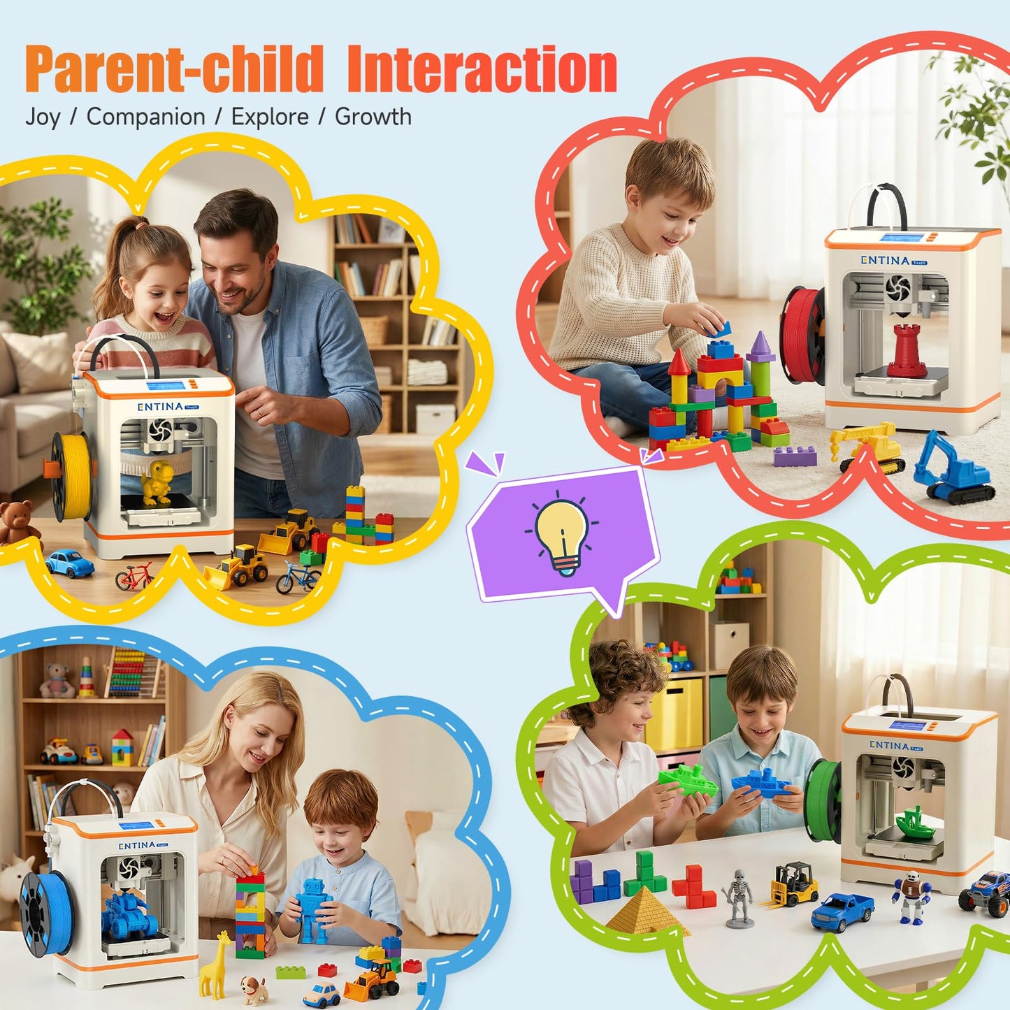 Entina Tina2C Mini 3D Printer for Kids & Beginners – Fully Assembled, Ready in 8 Minutes, App & WiFi Control, 3000+ Models, 20+ DIY Modules, Auto Leveling, High Precision for Home & STEM Learning
