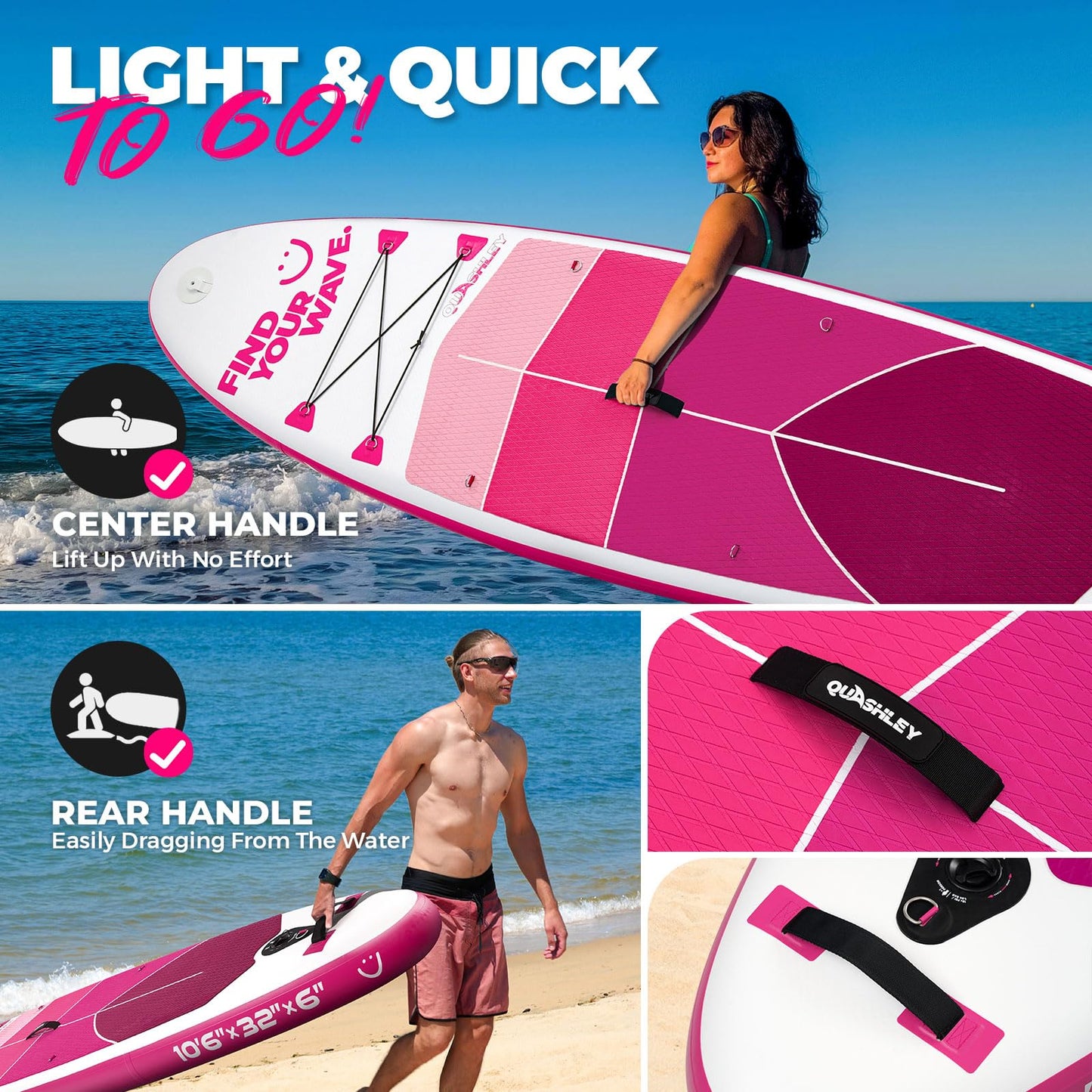 Quashley Inflatable Paddle Board Ultra-Portable Inflatable SUP Board with All Paddleboards Accessories and 10L Waterproof Bag -Lightweight Design for Easy Travel and Storage