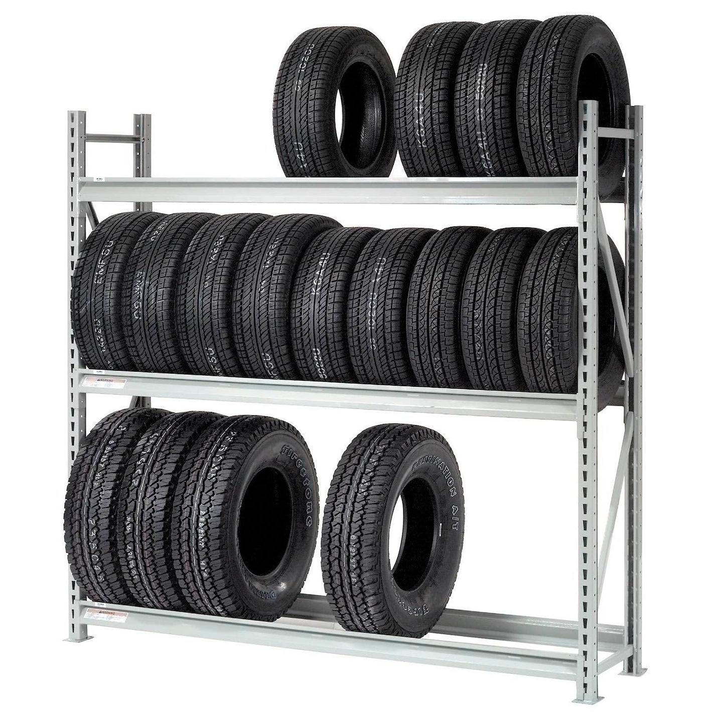 Global Industrial Heavy Duty Tire Rack 3 Tier Starter, Steel, Gray, 72" W x 18" D x 72" H