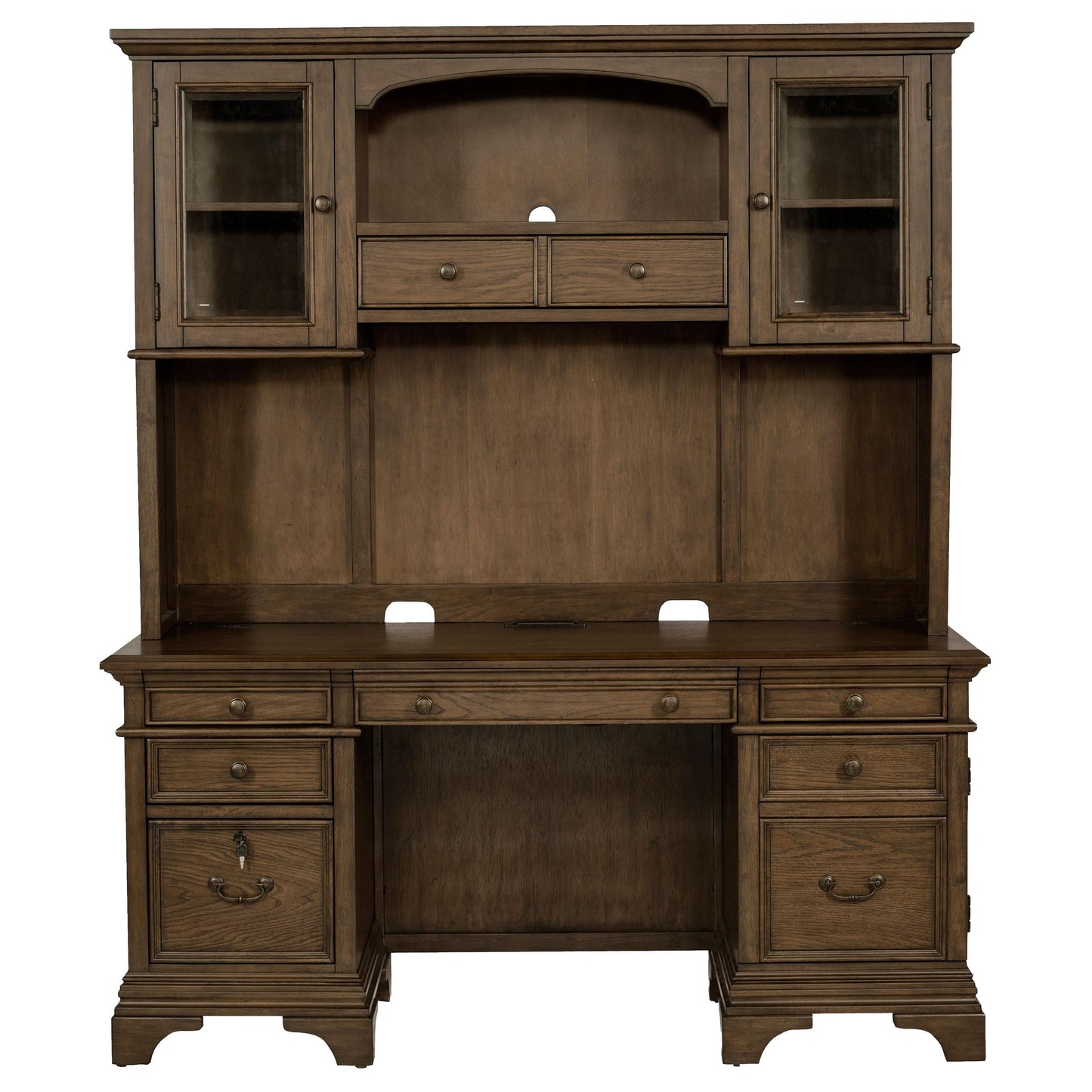 Coaster Home Furnishings - Hartshill - 5-Drawer Wood Credenza Desk with Hutch, Lockable Cabinets, USB Ports and Power Outlet - Home Office - 66-Inch - Burnished Oak - 881283