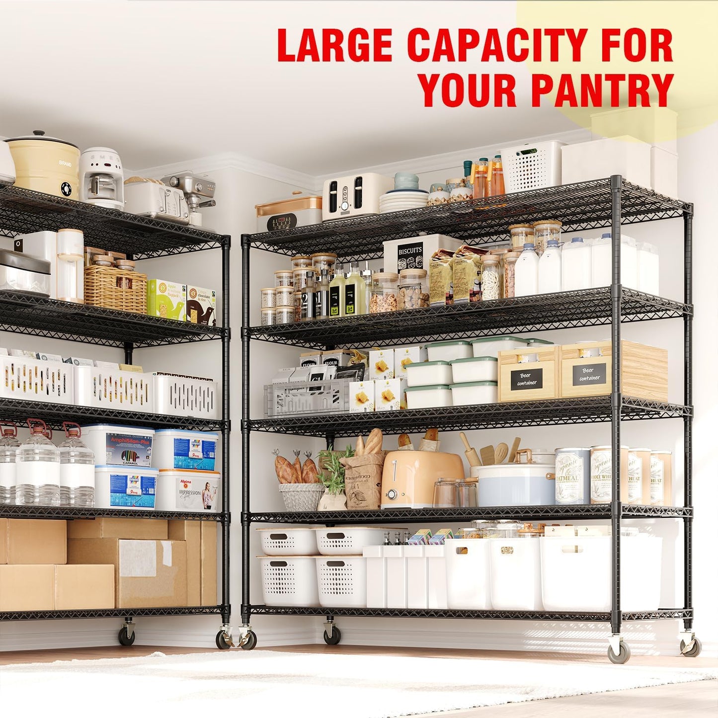 ExploreHorizon 5-Tier Metal Storage Shelving Unit, 3300 Lbs Load Capacity Heavy-Duty Shelf Organizer, Adjustable Wire Rack Shelves for Garage, Pantry & Kitchen, 82.6" h x 59" w x 23.6" d