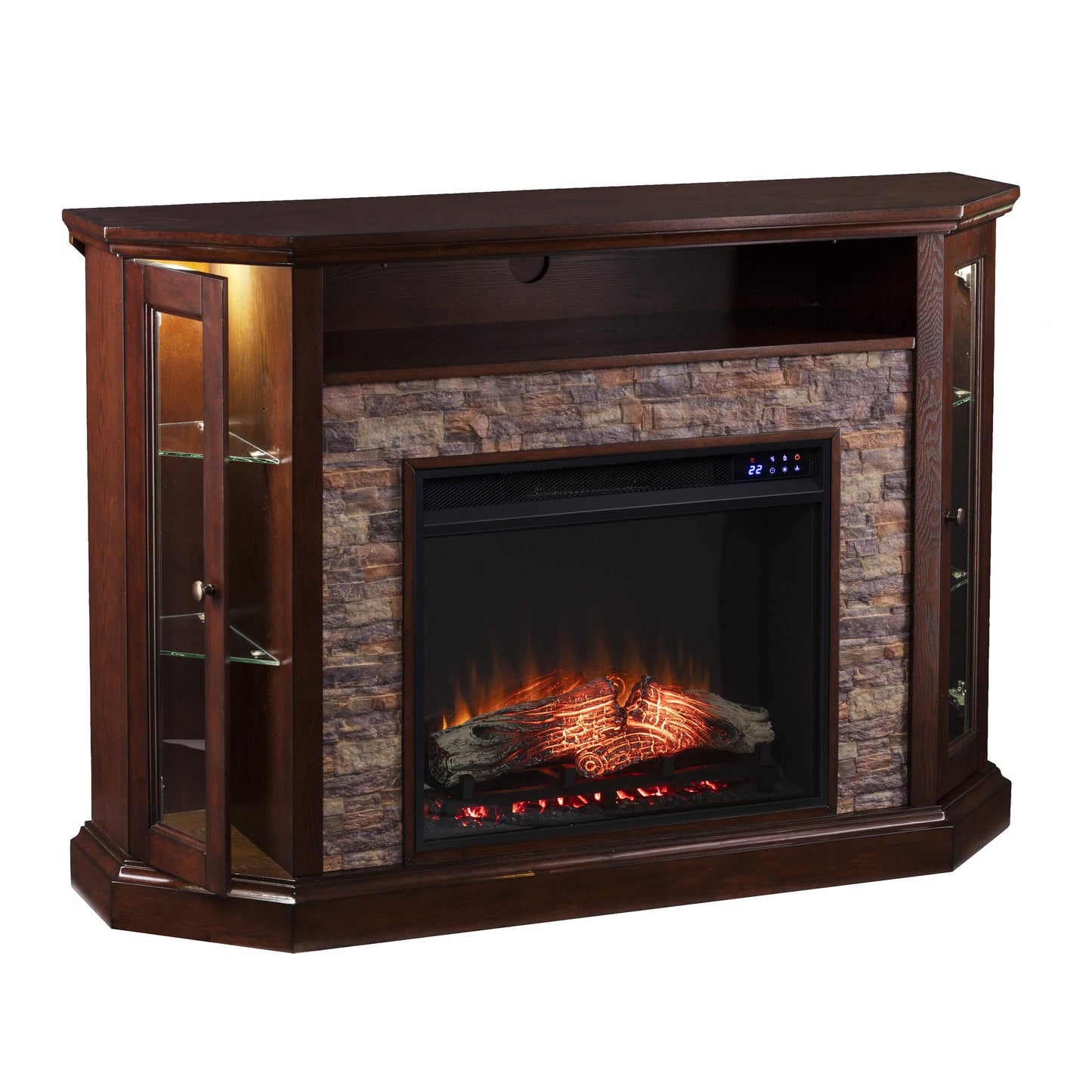 SEI Furniture - Redden Corner-Convertible Electric Fireplace with Touch Screen - Espresso - Transitional Design, Brown Glass and Wood - Ideal for Living Room, Bedroom (FR9392)