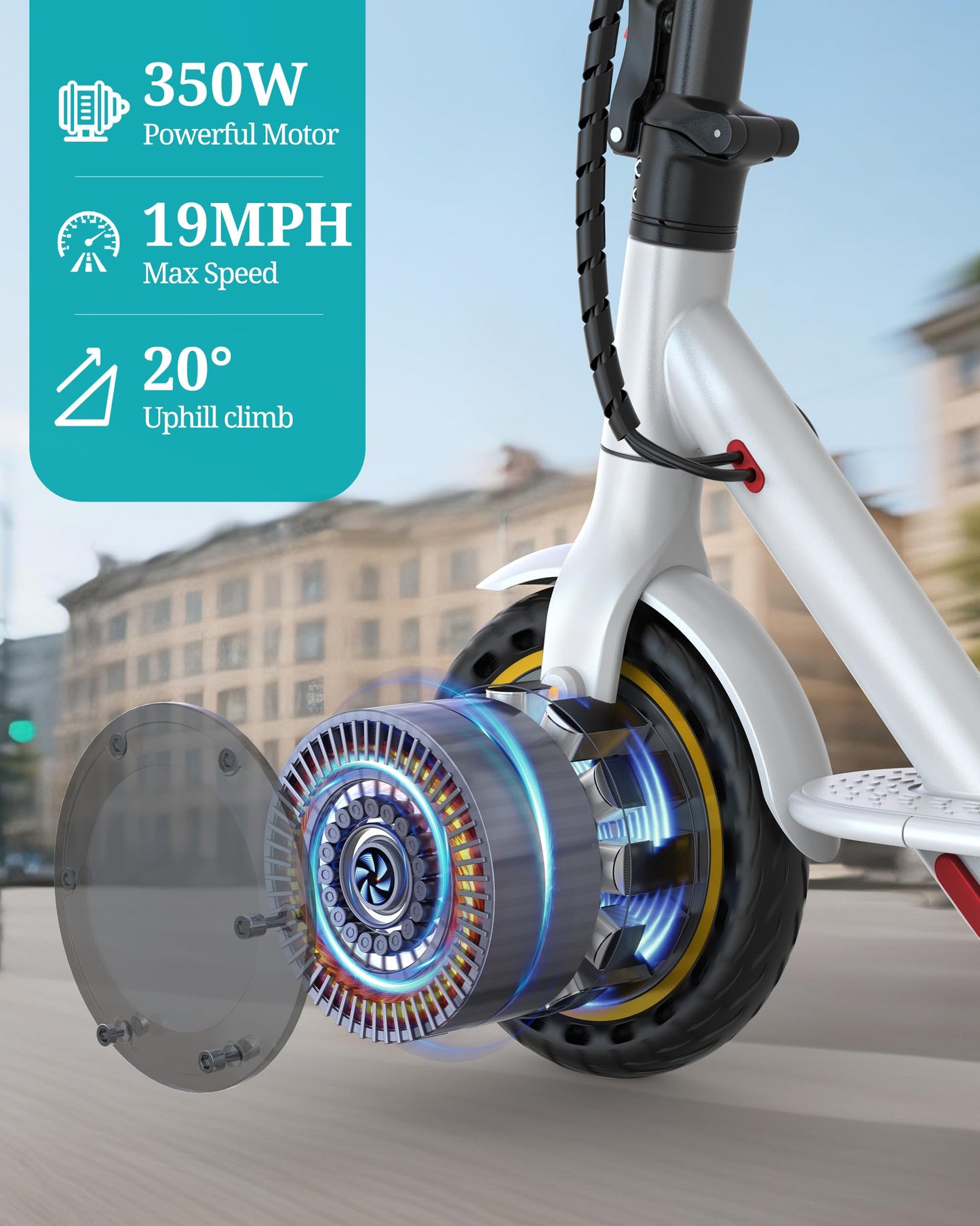 Qlaway 8.5" E Scooter for Adults Frame 19 MPH 350W Motor 281WH Battery, Motorized Up to 22 Miles Range, Foldable Scooter Bearing 265 LBS/APP Control