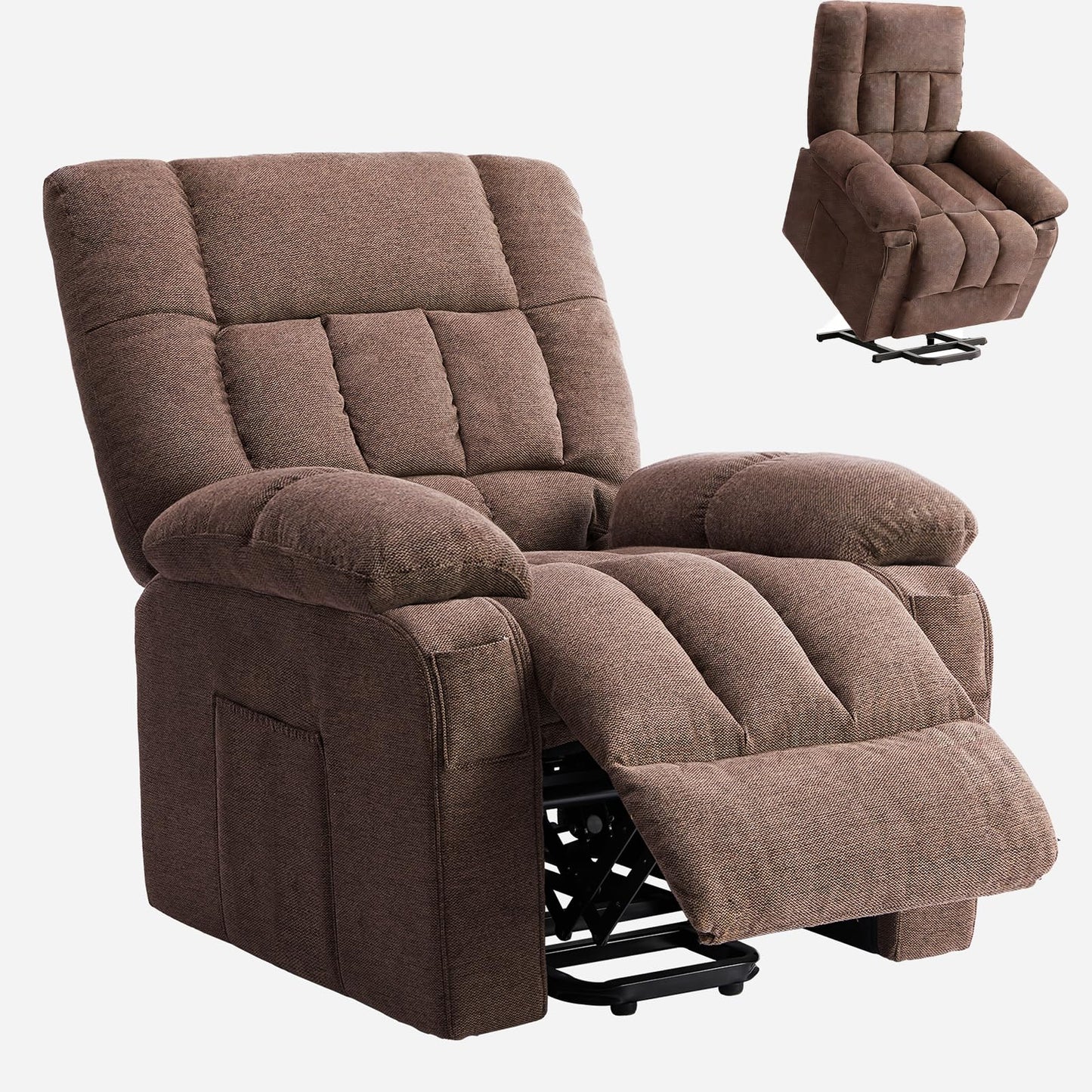 Power Lift Recliner Chair for Adult with Heated and Full Body Massage, Glider Nursery Chair with Cup Holder and USB Charge Port, Oversided Swivel Rocker Recliner for Living/Study/Bedroom Room, Brown