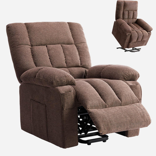 Power Lift Recliner Chair for Adult with Heated and Full Body Massage, Glider Nursery Chair with Cup Holder and USB Charge Port, Oversided Swivel Rocker Recliner for Living/Study/Bedroom Room, Brown