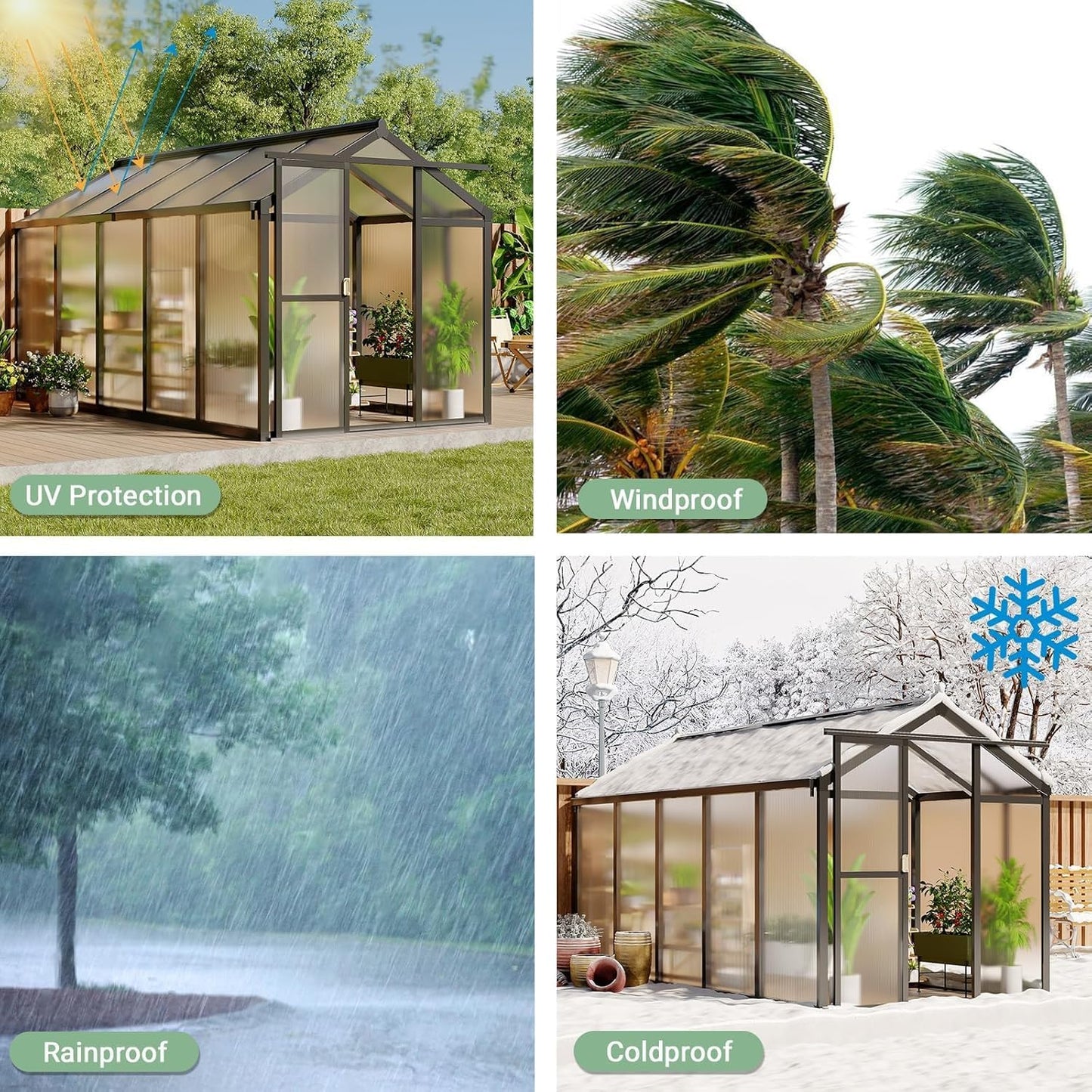 Greenhouse, 6x10 Ft Outdoor Greenhouses, Accessible Green House with Roof Vents and Sliding Doors, Aluminum Frame Polycarbonate Greenhouses, Large Greenhouse for Outdoor Gardens and Backyards, Black