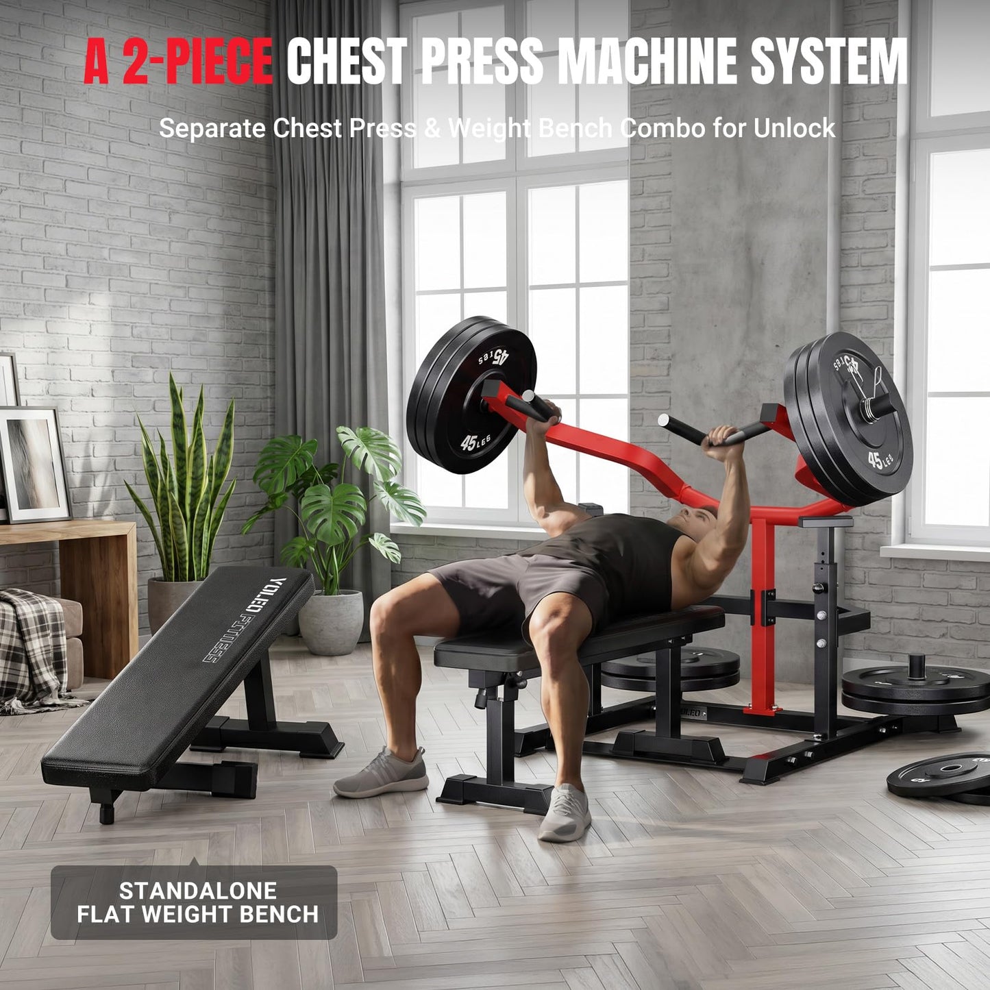 YOLEO Chest Press Machine, 1100LBS Bench Press Machine with Separate Press Station & Adjustable Weight Bench, Independent Converging Arms