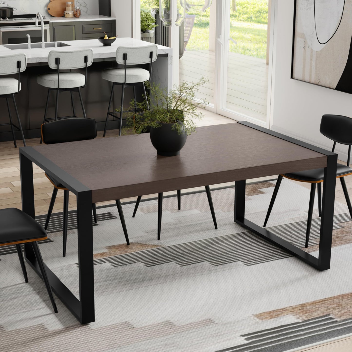 SIMPLIHOME McKenzie Dining Table - 66 inch Wide Solid Mango Wood Rectangular Table in Smoky Grey, Modern Industrial Style for Dining Room or Kitchen with Black Powder-Coated Iron Legs, Seats 4
