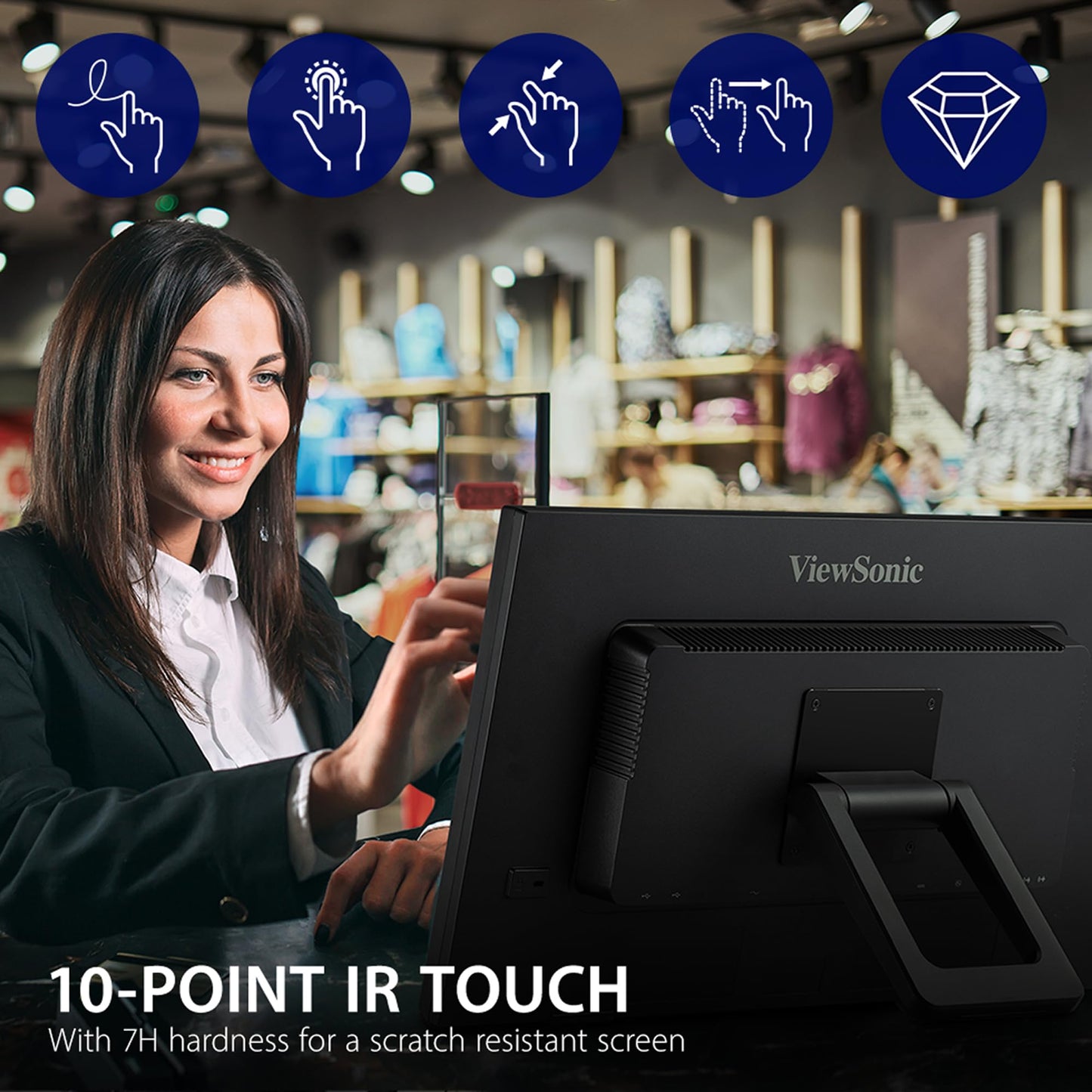 ViewSonic TD2423D 24 Inch 1080p Touch Screen Monitor, 10-Point Multi IR Touch for Retail POS and Kiosk, 7H Scratch-Resistant Glass, Eye Care, 100x100mm VESA Compatible, HDMI, VGA, DisplayPort, USB Hub
