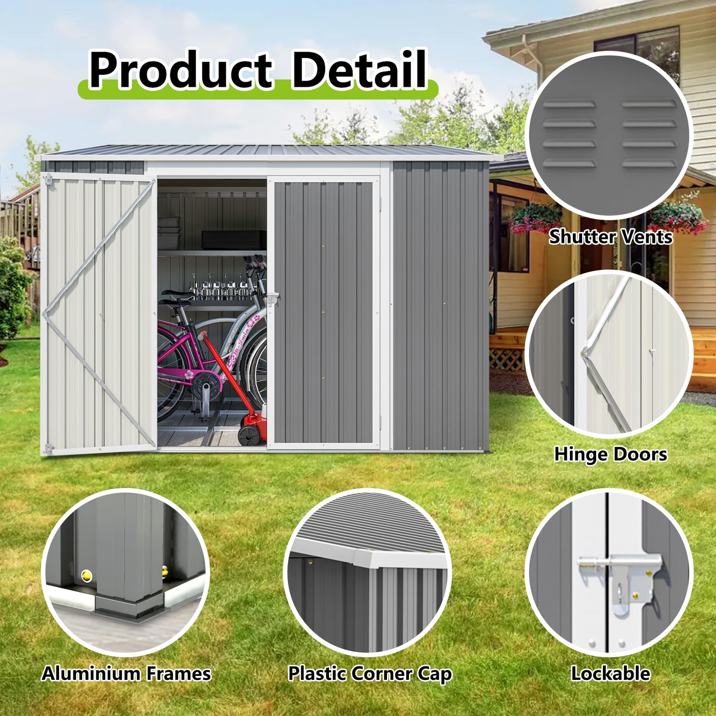 Jaxilyn 6x8FT Lean to Sheds Metal Outdoor Storage Shed with Floor Frame,Large Tool&Lawn Mower Shed with Two Lockable Doors for Garden Backyard Patio Storage,Outside Waterproof Storage Shed