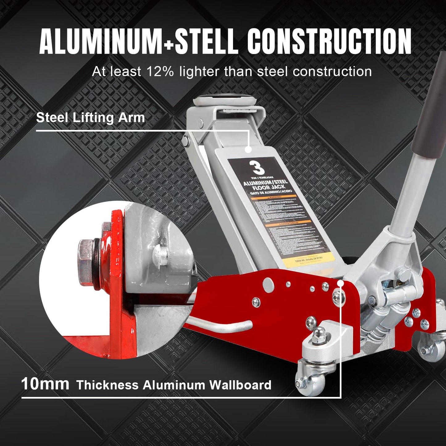 Big RED 3 Ton Floor Jack,Aluminum and Steel Hydraulic Low Profile Car Jack with Dual Piston Quick Lift Pump,Lightweight Racing Floor Jack for Vehicle,6,000 lb Capacity,Red,TAM830011L