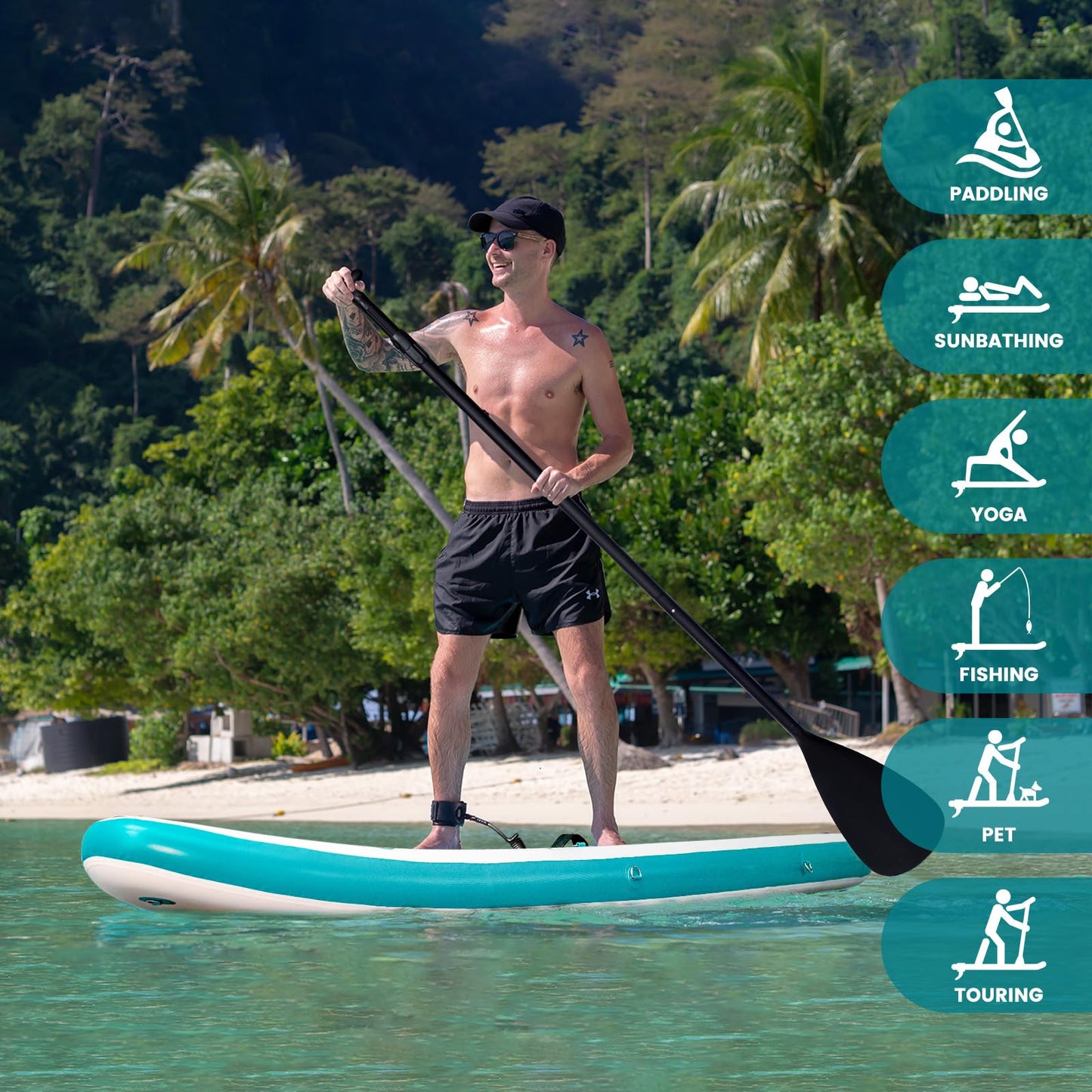 FEATH-R-LITE Inflatable Paddle Board Stand Up Paddleboards for Adults SUP with Premium Accessories Pump, Adjustable Paddle, Leash, Three Fins, Backpack (Green)