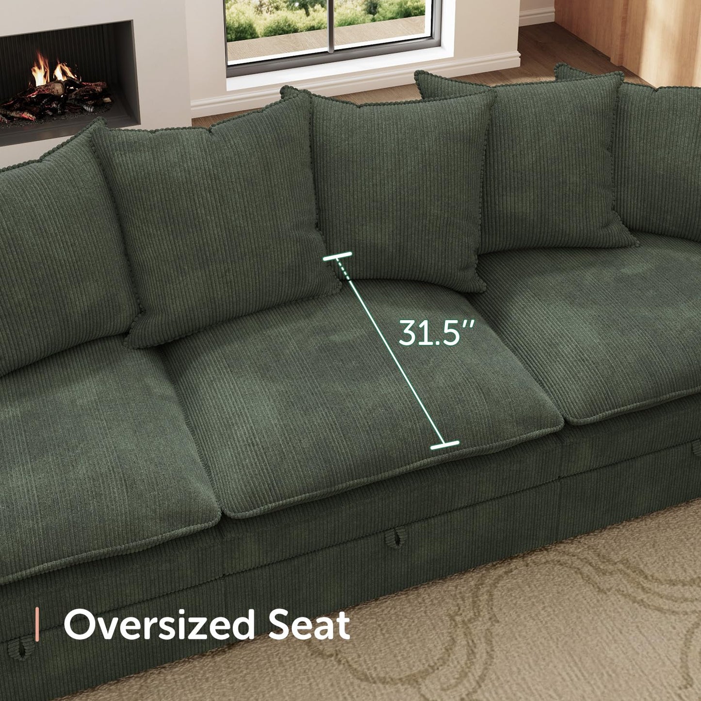 HONBAY Modular Sectional Sofa, 105.5 Inch Deep Seat U Shaped Couch with Storage & Adjustable Armrest Backrest, Green