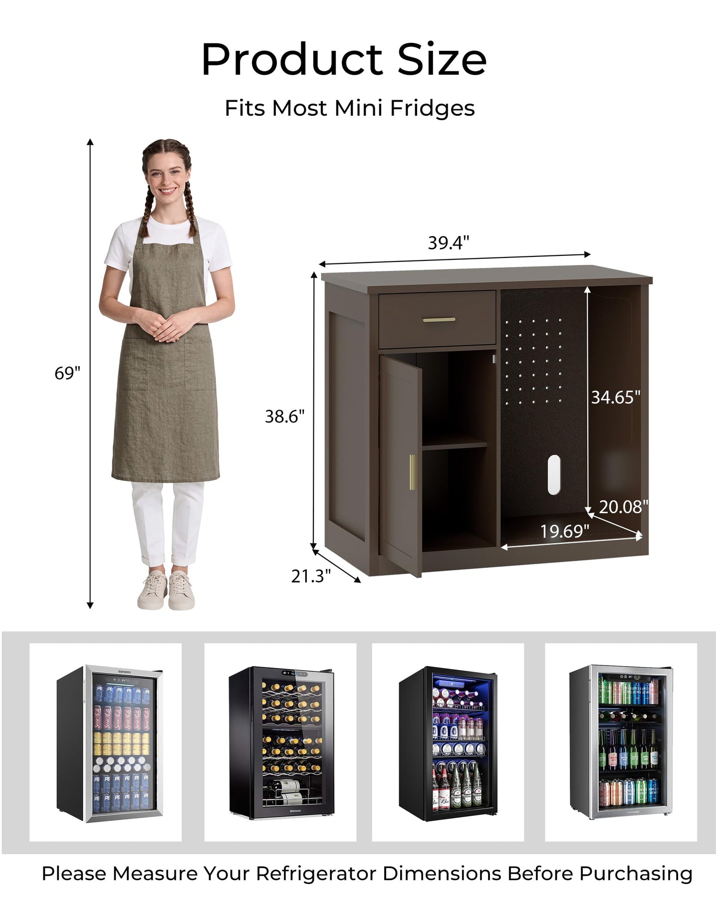 Otterease Bar Cabinet with Mini Fridge Space, Coffee & Wine Bar Cabinet with Drawer and Storage, Modern Liquor Cabinet & Buffet Sideboard for Living Room, Dining Room or Home Bar, Brown