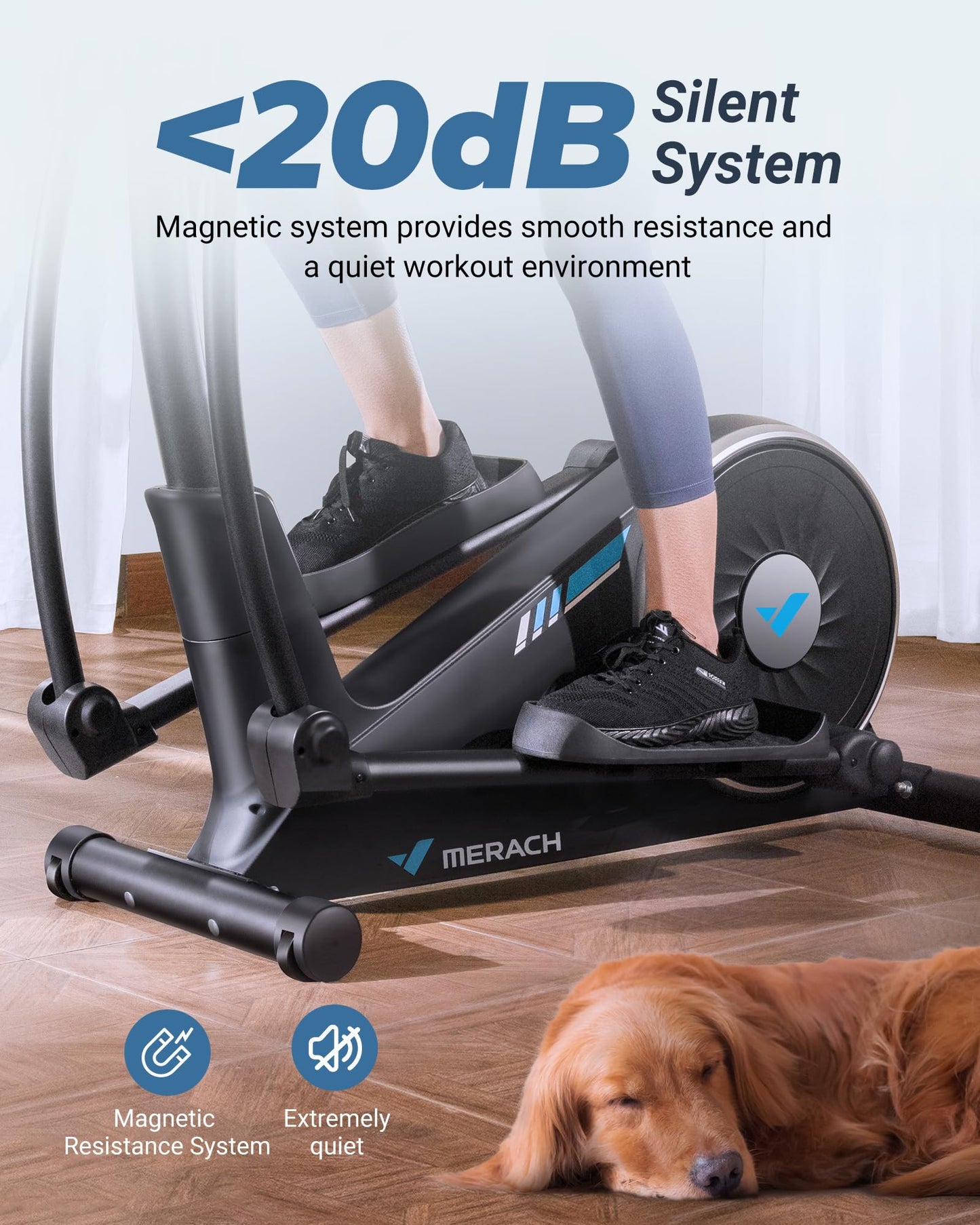 MERACH Elliptical Exercise Machine for Home Use, Elliptical Machine with Hyper-Quiet Magnetic Drive System, 16-Level Resistance Adjustment, 15.5IN Stride, 351LBS Loading Capacity, MERACH App