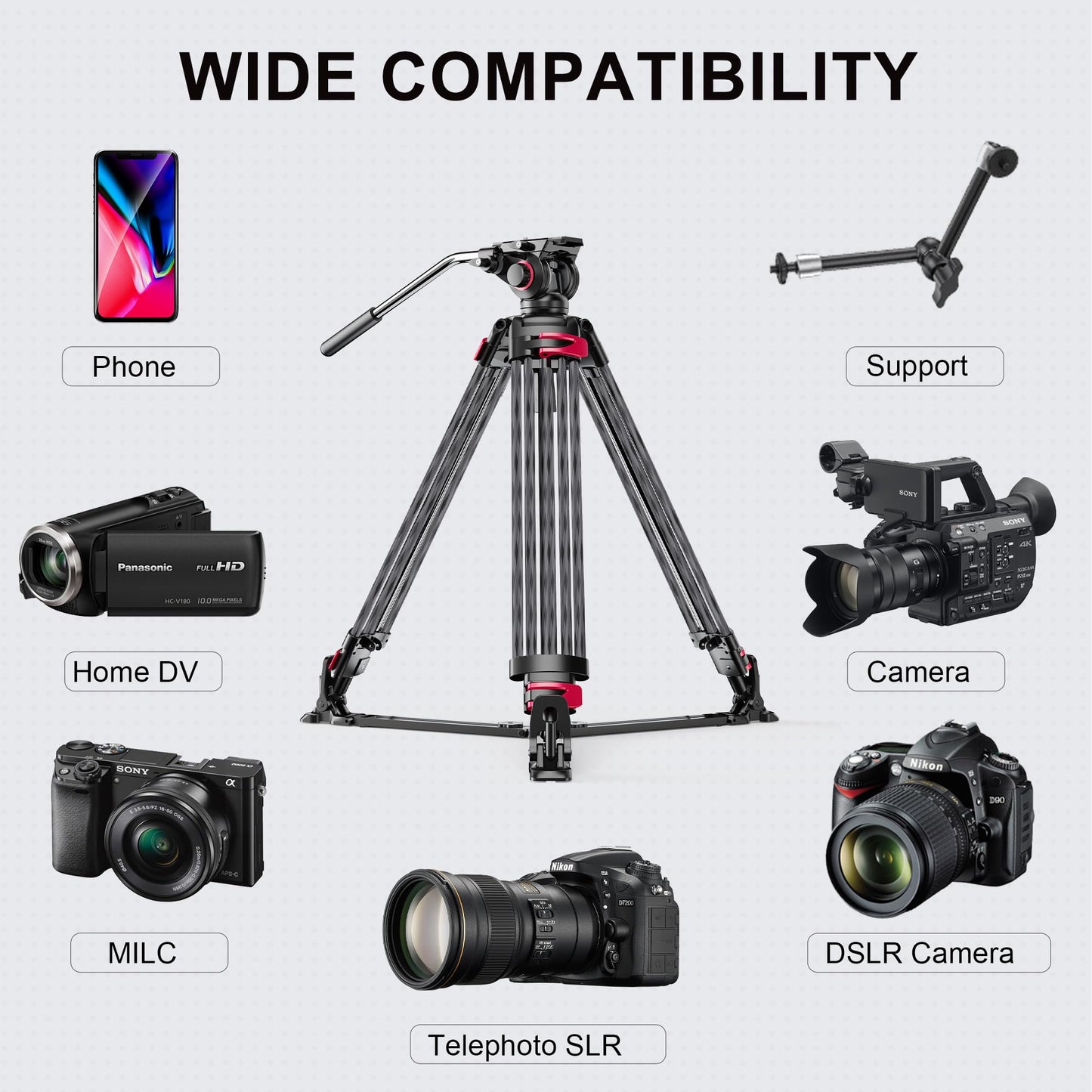 miliboo Carbon Fiber Tripod,Camera Tripods Stand with Infinitely Damped Head,Professional Photography Equipment Kit,75mm Bowl,Max Load 33 lbs,Heavy Duty Tripod with Ground Extender（MTT609B）