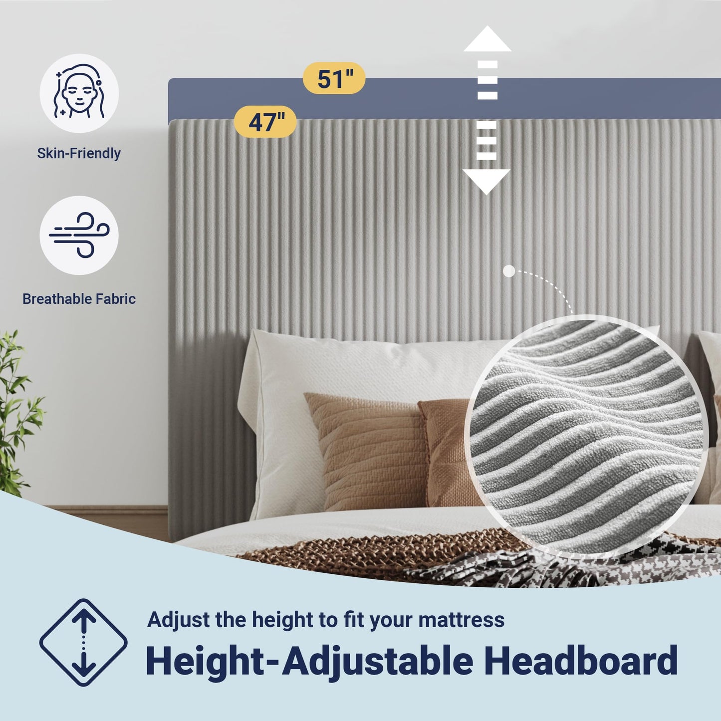 Allewie King Size Upholstered Bed Frame with Vertical Channel Tufted Headboard, Soft Corduroy Fabric Platform Bed, Strong Wooden Slats Support, Easy Assembly, No Box Spring Needed, Light Grey