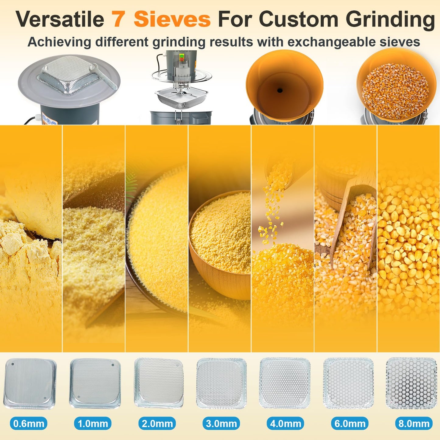 DETODDA 15.8 Gallon Electric Corn Grinder Mill for Chicken Feed, Grain Mill Grinder with 7 Screens, Heavy Duty Feed Grinder for Corn, Wheat, Rice, Soybeans, Livestock Feed, Farm & Homestead Use-Red