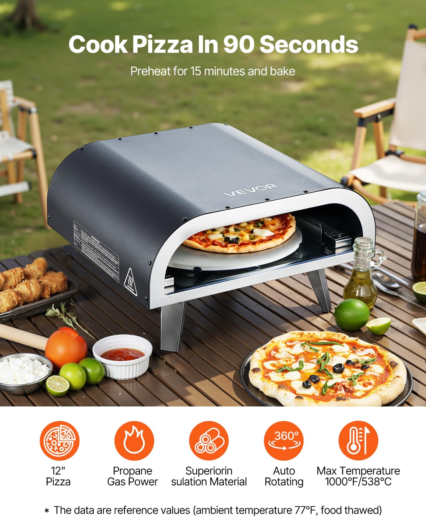 VEVOR Propane Outdoor Pizza Oven, 12 in Auto Rotating Propane Gas Pizza Ovens, Portable Pizza Cooker with Electric Rotation System, Carry Bag, Pizza Maker for Outside Backyard Patio Camping, Black