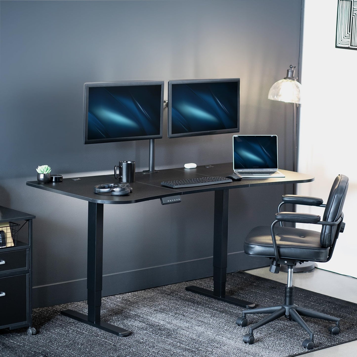 VIVO Electric 63 x 32 in Dual Motor Standing Desk, Memory Height Adjustment, 2B Series, Black Top Black Frame, DESK-KIT-2B1B