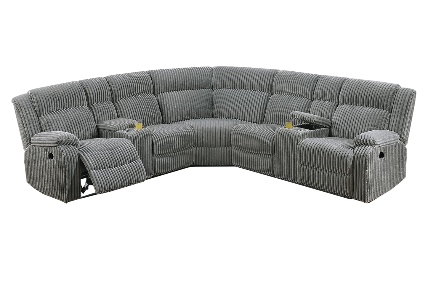 ERYE Oversized L-Shaped Power Reclining Sectional Sofa W/2 Console, Cupholders and USB Ports,Corduroy Power Motion Symmetrical Recliner Couch for Living Room Home Theater