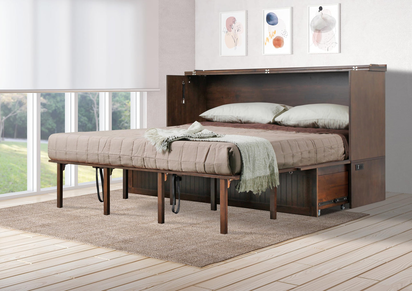Mega Solutions Murphybedz Tuscany Murphy Cabinet Chest Bed with Charging Station 6 Inch (Tobacco, King)