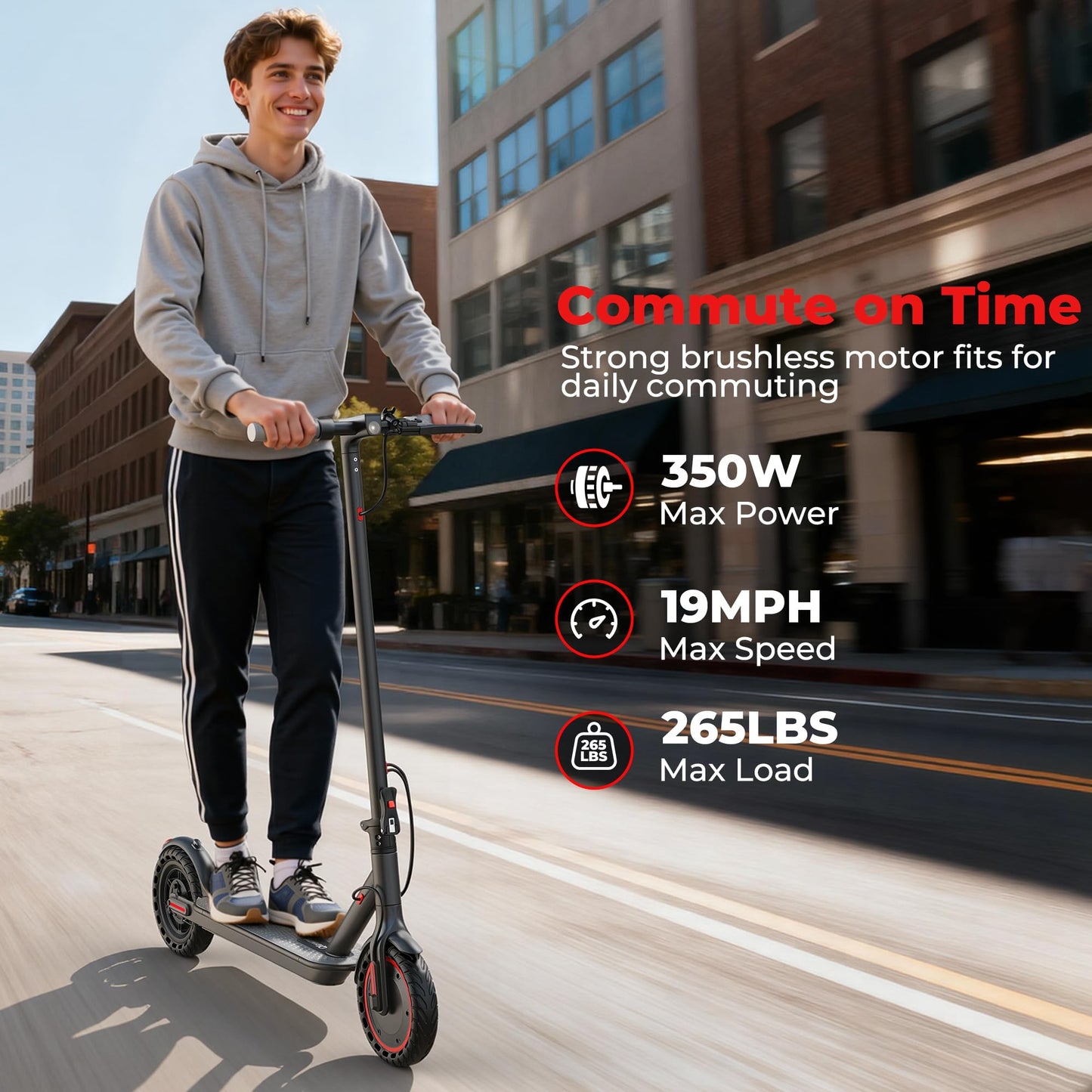Qlaway 8.5" Aluminum Alloy Frame E Scooter for Adults 19 MPH Sport Escooter 350W Motor, Electric Scooter Up to 22 Miles Range, Bearing 265 LBS/APP Control-Black