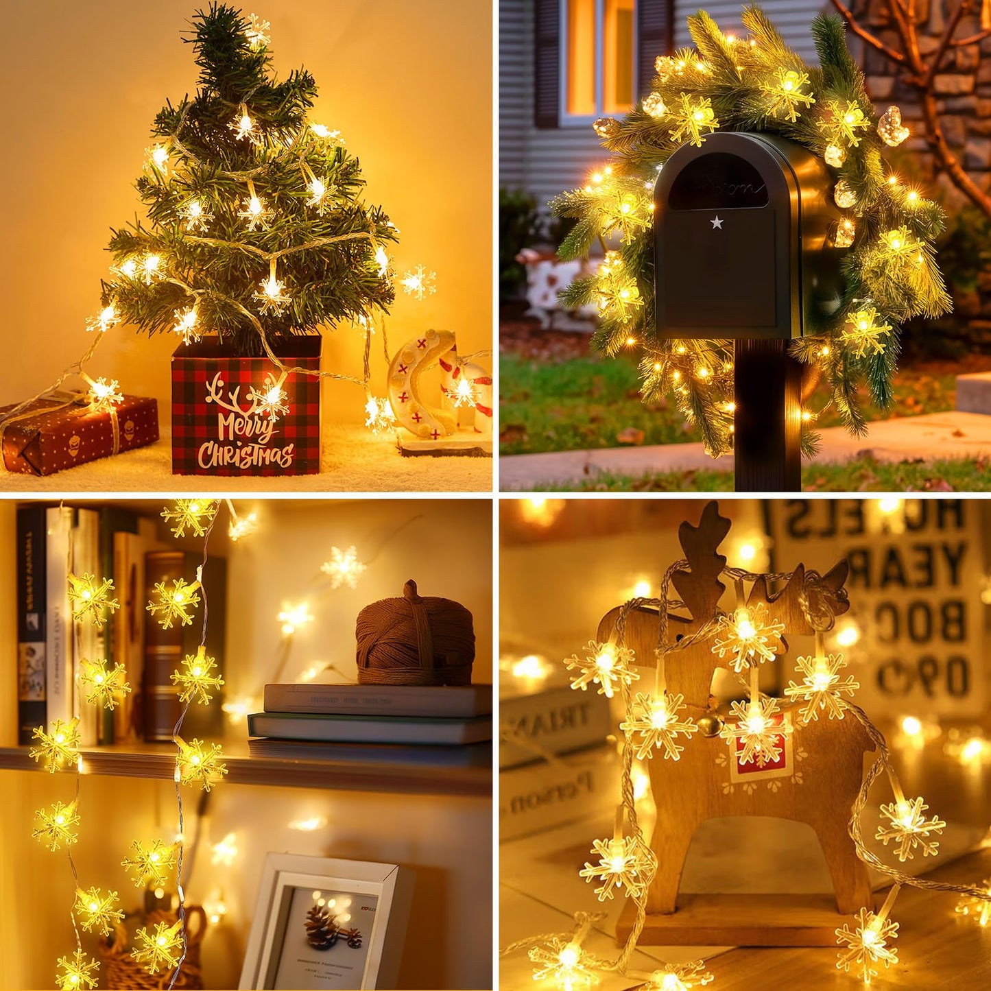 Minetom Snowflake String Lights, 50 LED, 26 Ft, Battery Operated, Waterproof, Warm White, 2 Pack