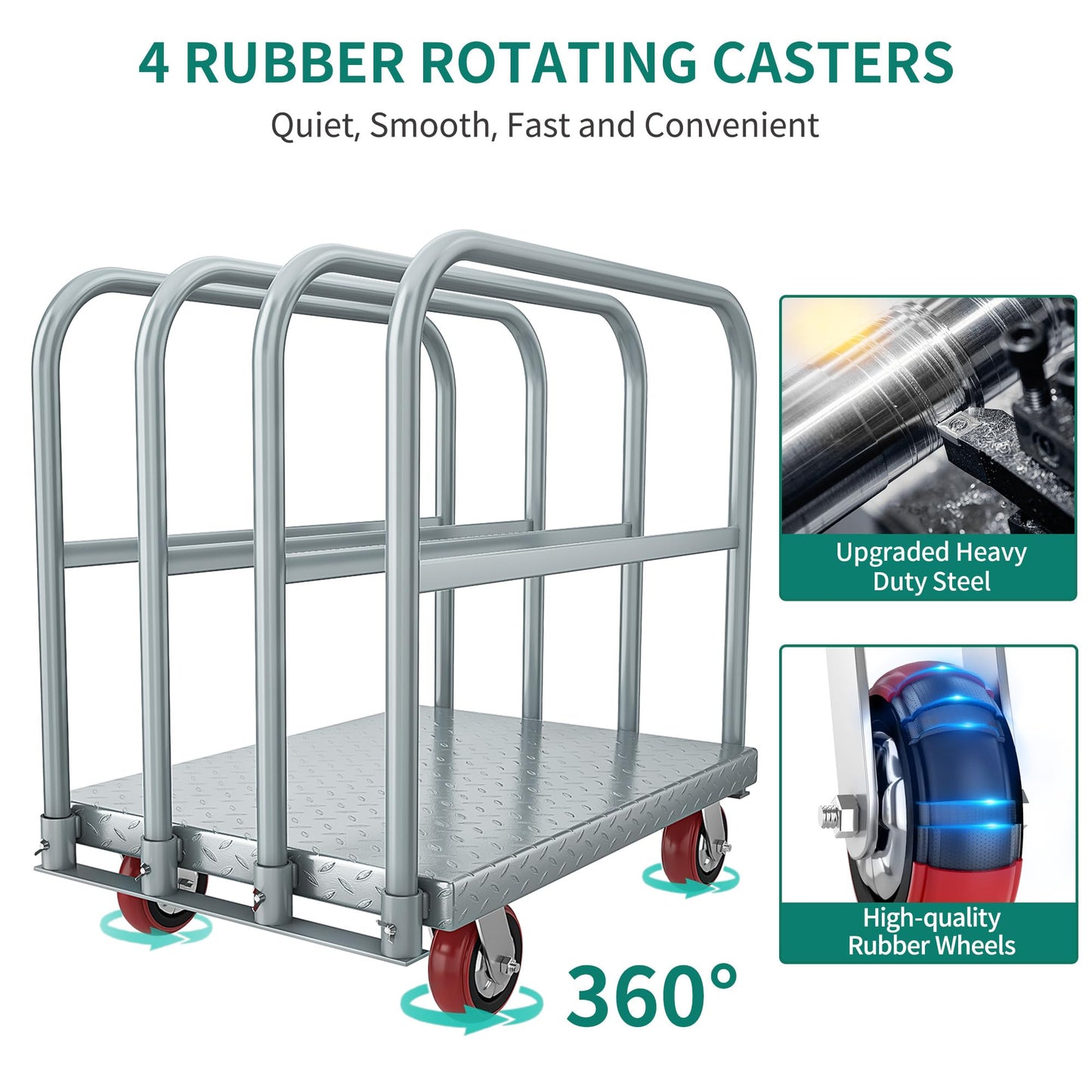 YITAHOME 2 in 1 Heavy Duty Drywall Cart with Wheels & 4 Hand Drails