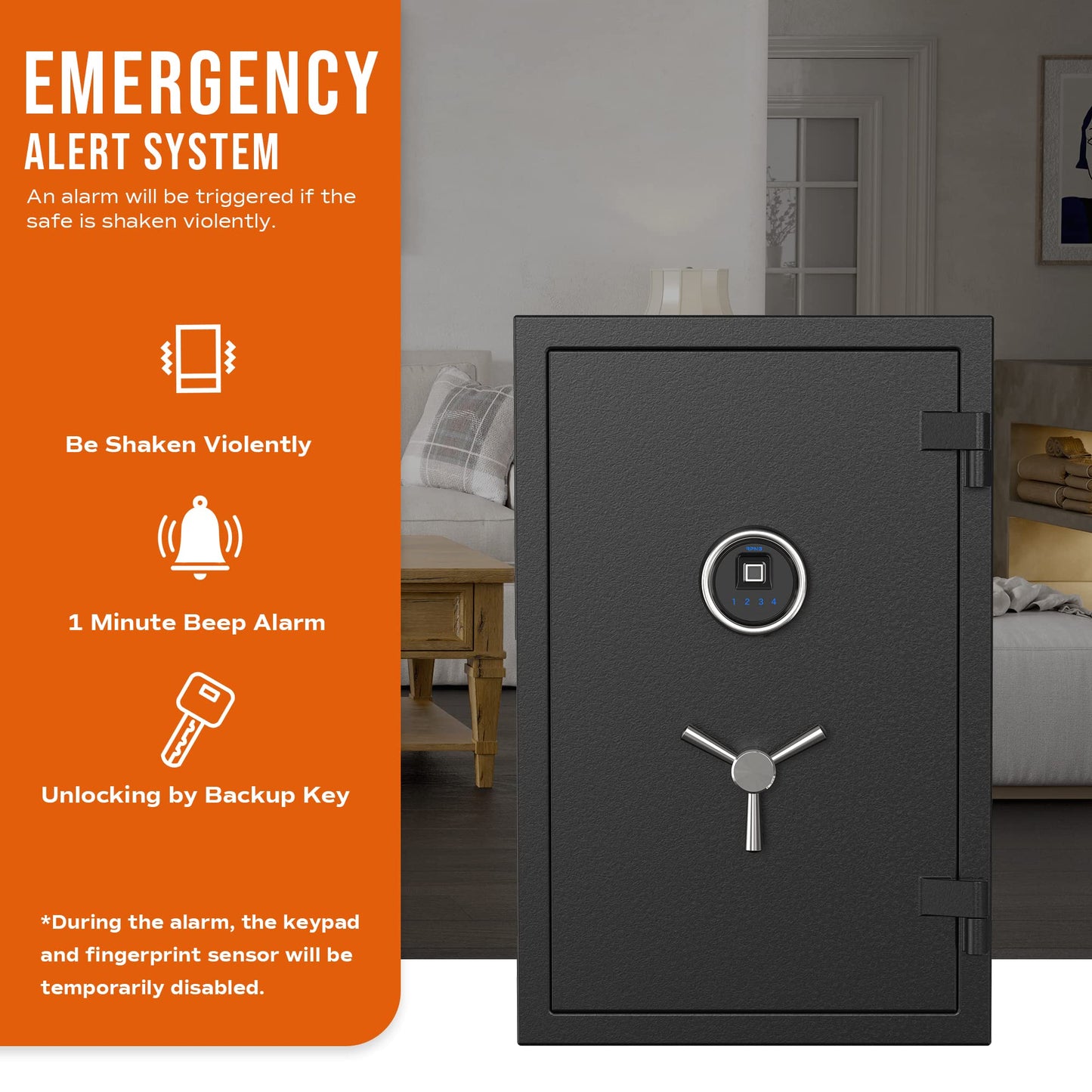 RPNB Biometric Fingerprint Fireproof Safe Box,Digital Fire Proof Safe with 3 Spoke Handle,Touch Screen and Removable Shelf,Fireproof Home Safes for Money Documents Jewelry and More,2.12 Cubic Feet