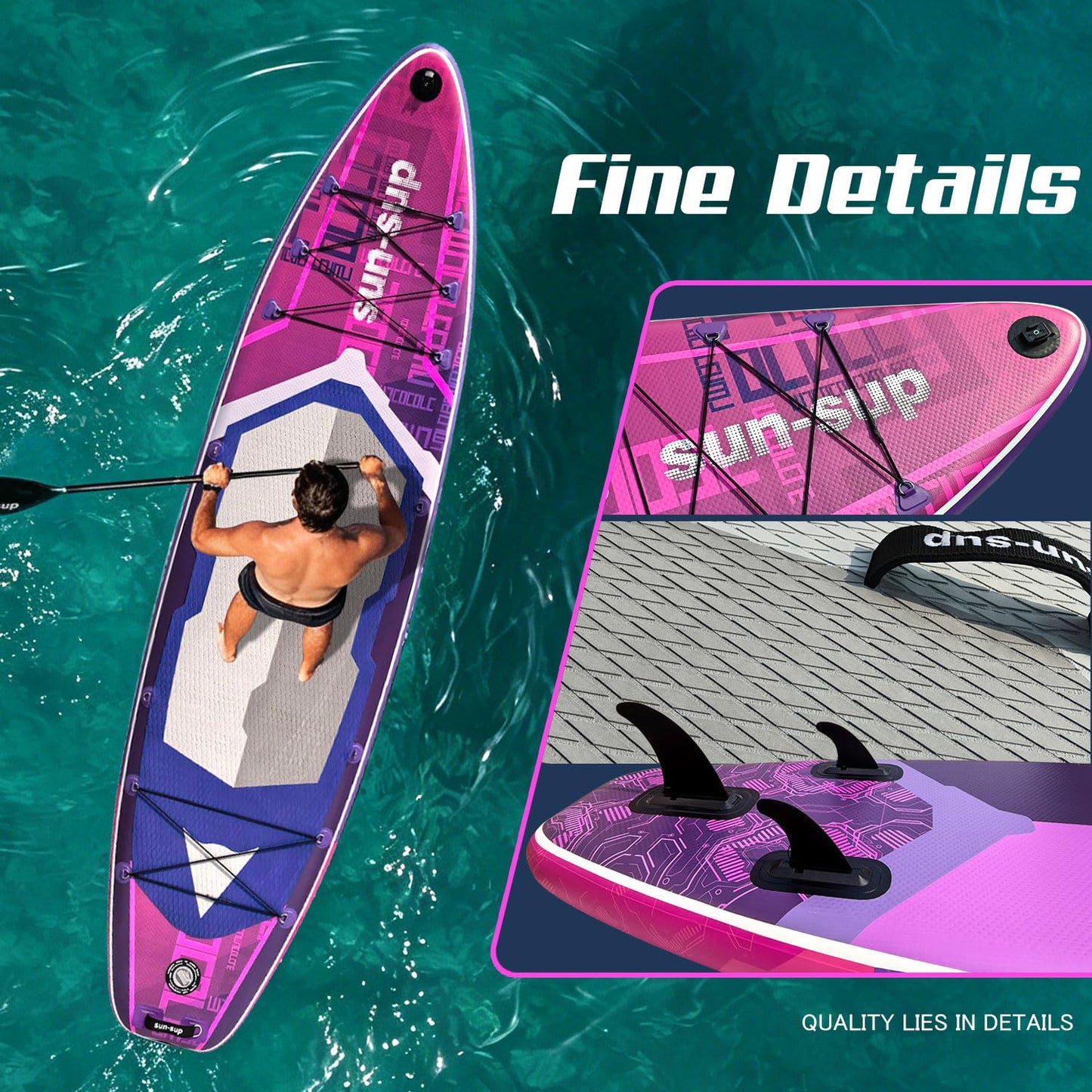 SUN-SUP 11' Inflatable Stand Up Paddle Board with Premium SUP Accessories, Wide Stable Non-Slip Deck