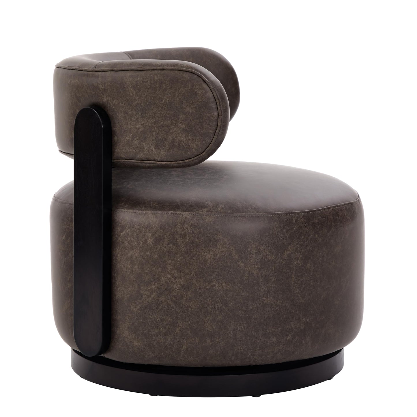 Christopher Knight Home Udon Faux Leather 360° Swivel Accent Chair, Solid Wood Living Room Swivel Chair, Rotating Single Lounge Sofa, Bedroom Comfy Reading Chair, No Assembly Needed, Dark Brown
