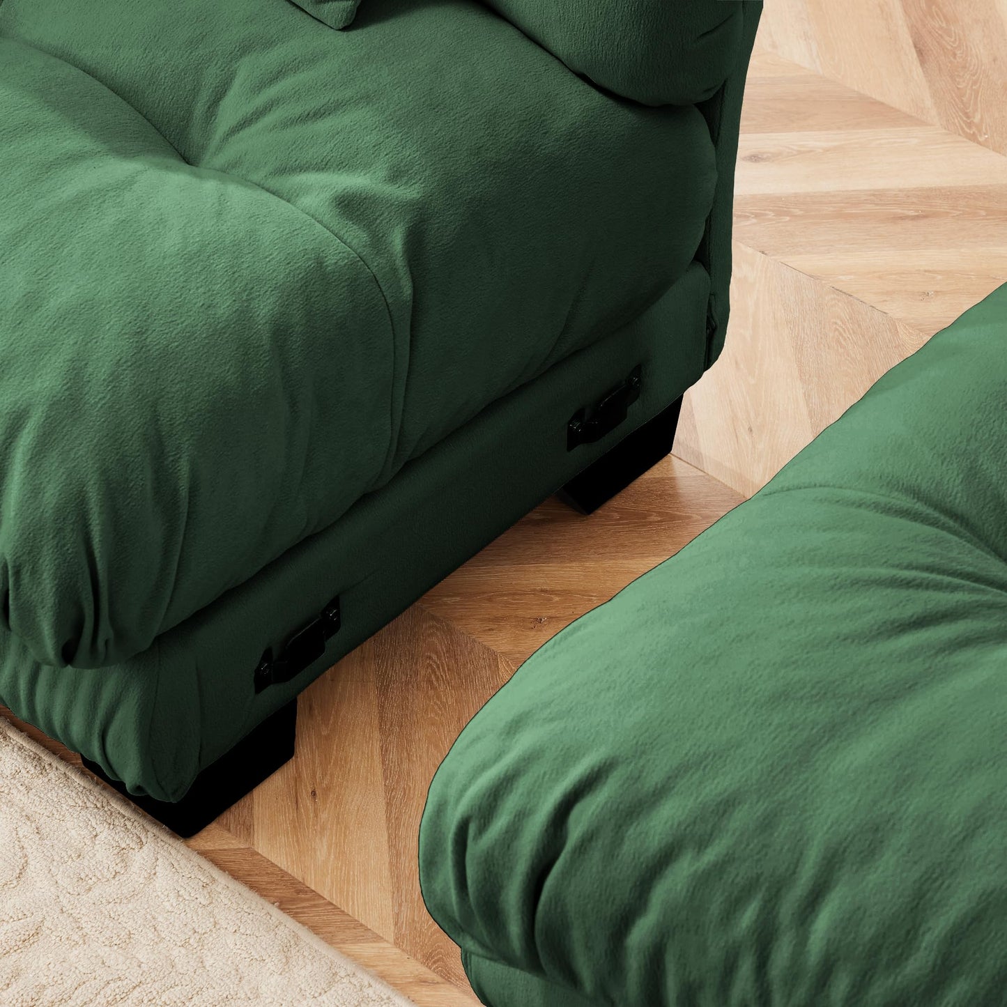 KEIKI 133" Sectional Sofa with Removable Ottomans, 5 Seat U Shaped Sleeper Cloud Couch Set, Comfy Chenille Upholstered Modular SofaBed for Apartment Living Room, Throw Pillows, Dark Green