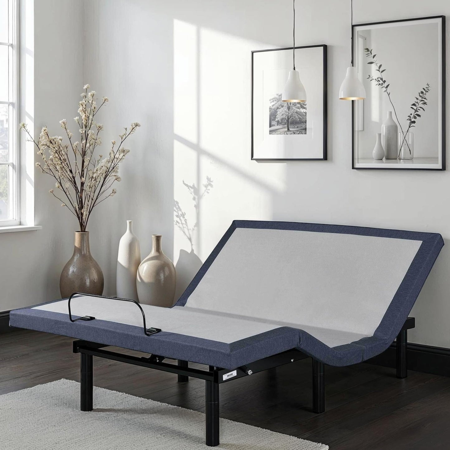King Adjustable Bed Base with Three Vibration Modes and Head and Foot Position Adjustments