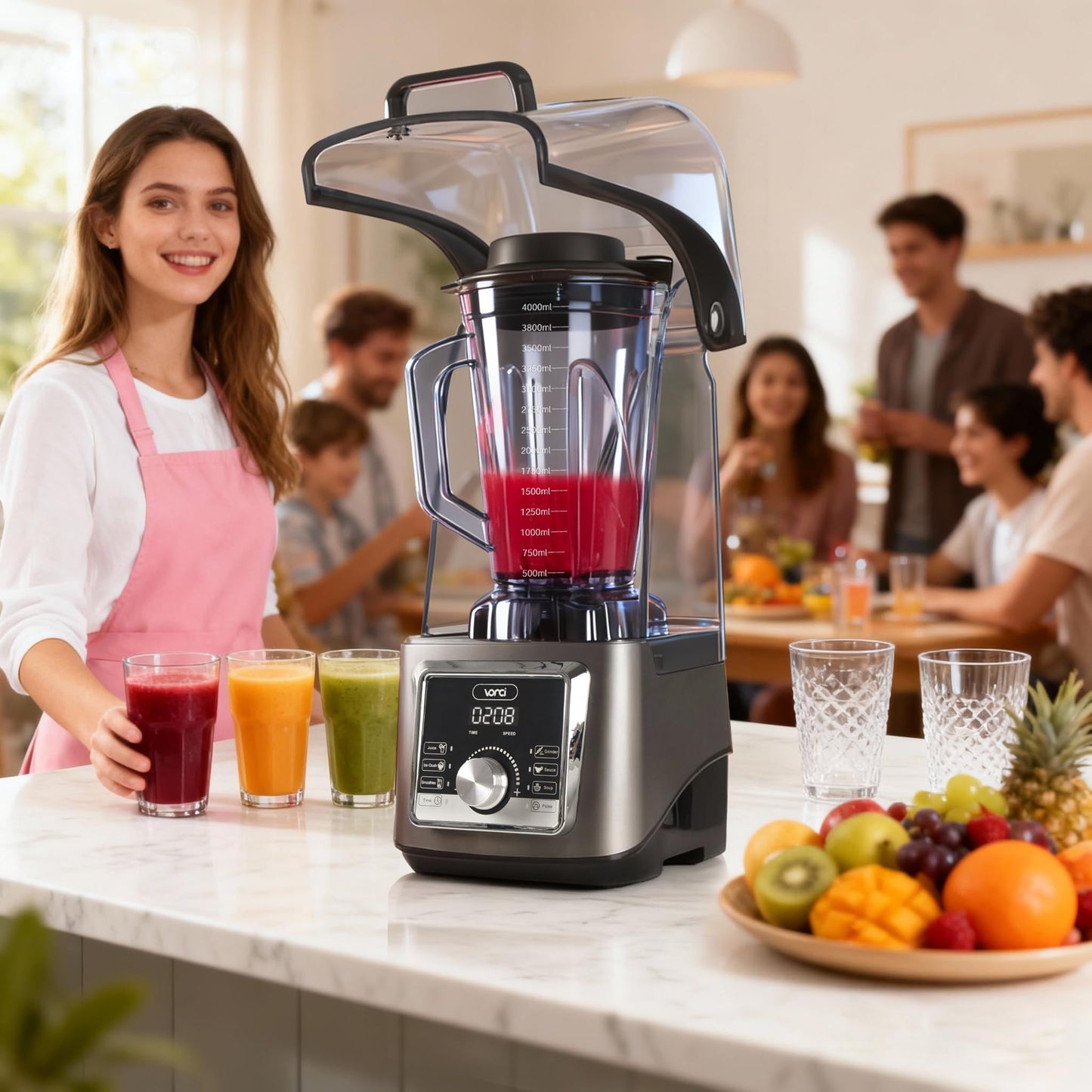 VONCI 2200W Commercial Blender With Sound Enclosure, 135OZ Large Capacity Quiet Blender For Smoothies, Heavy Duty Industrial Blenders For Restaurant, Perfect For Kitchen, Ice Crush, Milk Shake, Fruits