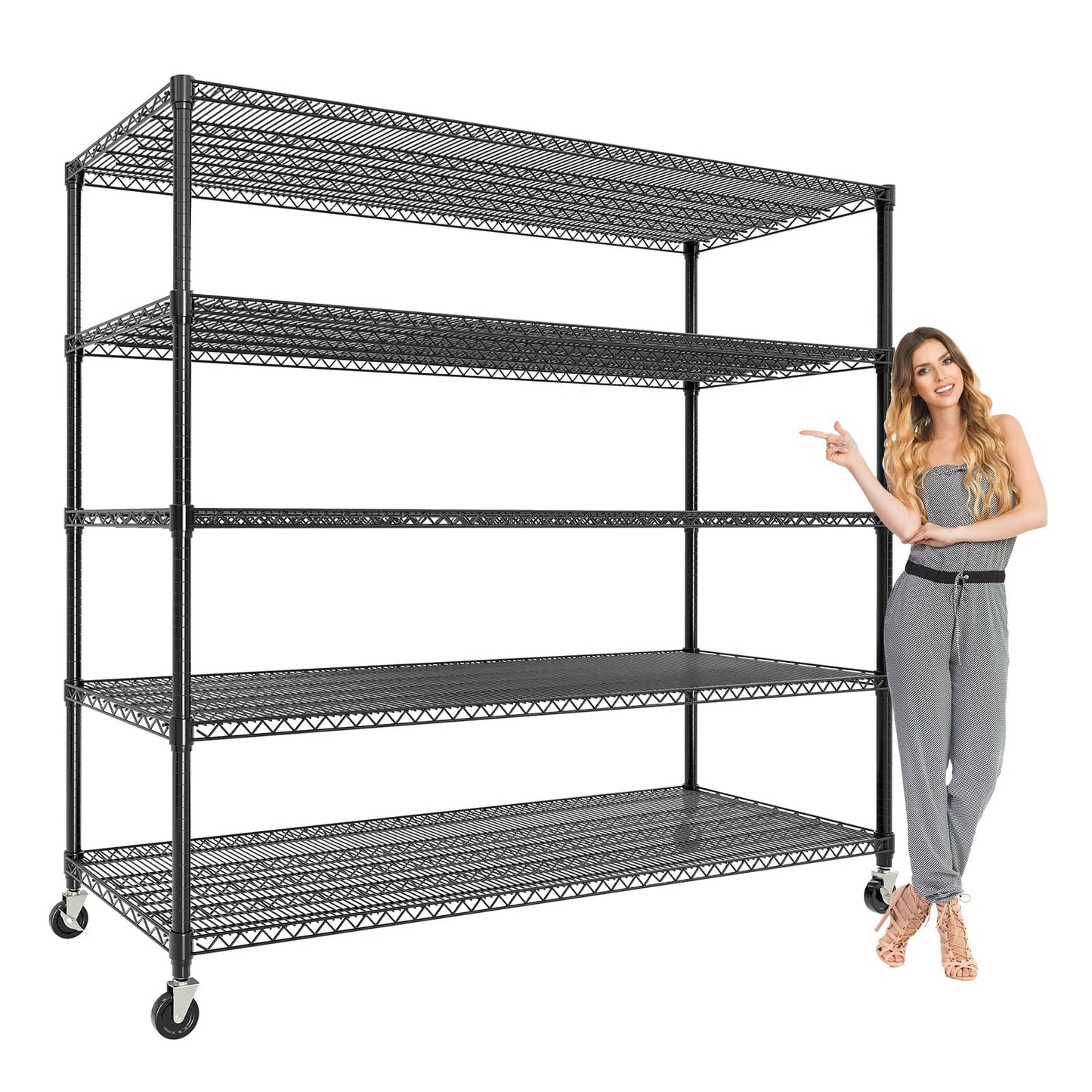 ActiveTrail 82.6" H x 59" W Storage Rack with Wheels, 5-Tier Heavy-Duty Wire Shelving Unit, Adjustable Shelves, Supports up to 3300 LBS, Ideal for Garage, Kitchen, Pantry, and Home Organization