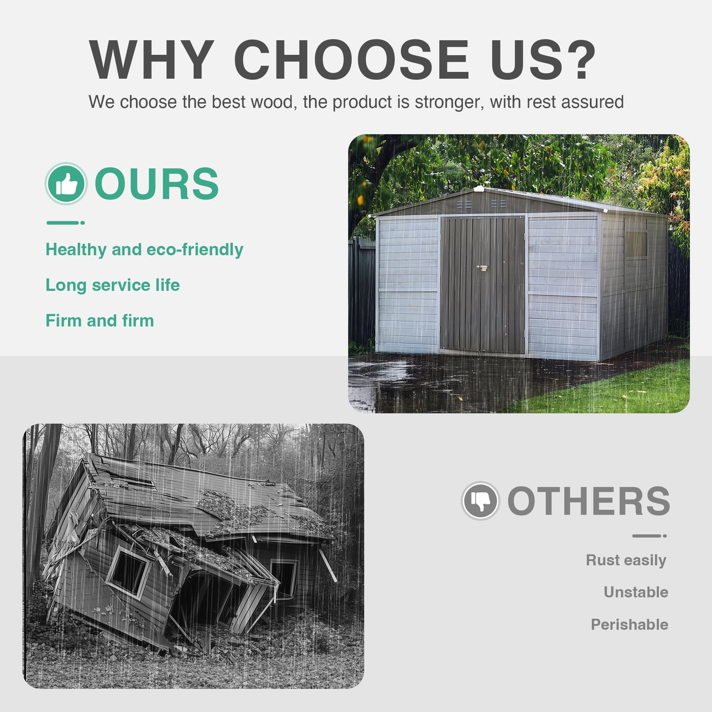 Jaxenor 8x10 FT Outdoor Wood Storage Shed, Garden Tool Shed with Windows, Outside Storage Shed Waterproof for Backyard, Garden, Patio, 4 Vents (Without Floor) Gray