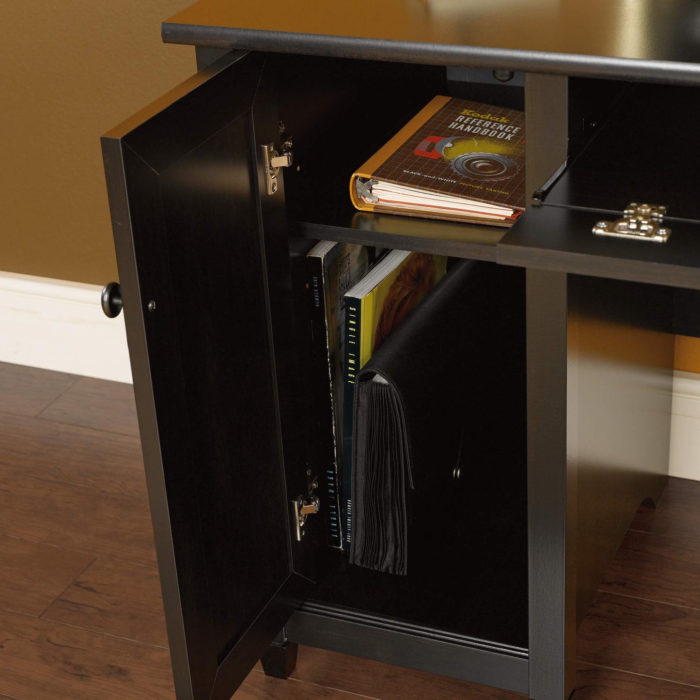 Sauder Edge Water Computer Desk with Storage Drawers, Home Office Desk, in Estate Black
