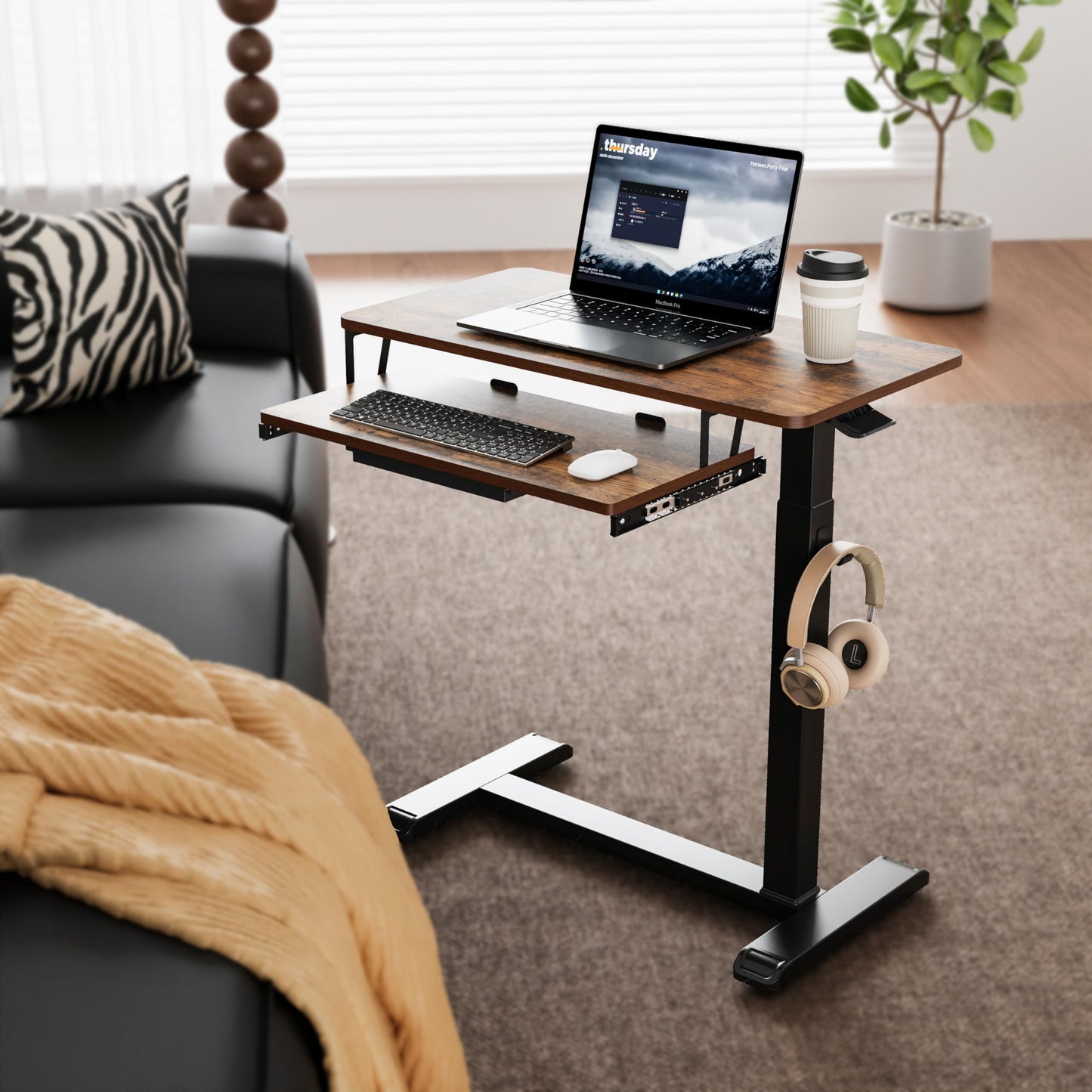 ETHU Overbed Table with Wheels, Upgrade Medical Table with Drawer, Hospital Bed Table, Workstation Desk, Adjustable Overbed Bedside Rolling Laptop Desk(Walnut)