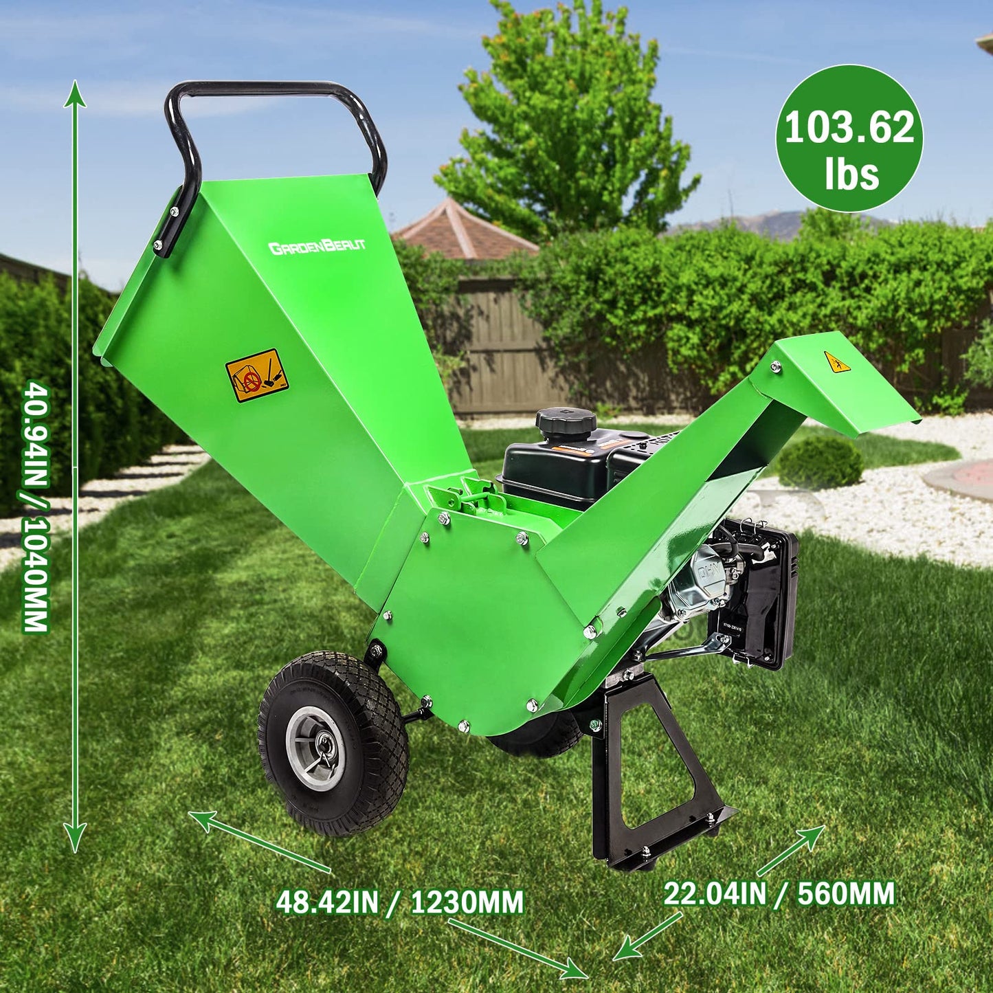GARDENBEAUT R30 Wood Chipper 7HP Gas Powered, 3" Inch Max Cutting Diameter, All Steel Construction, Heavy Duty Shredder Mulcher 15: 1 Reduction