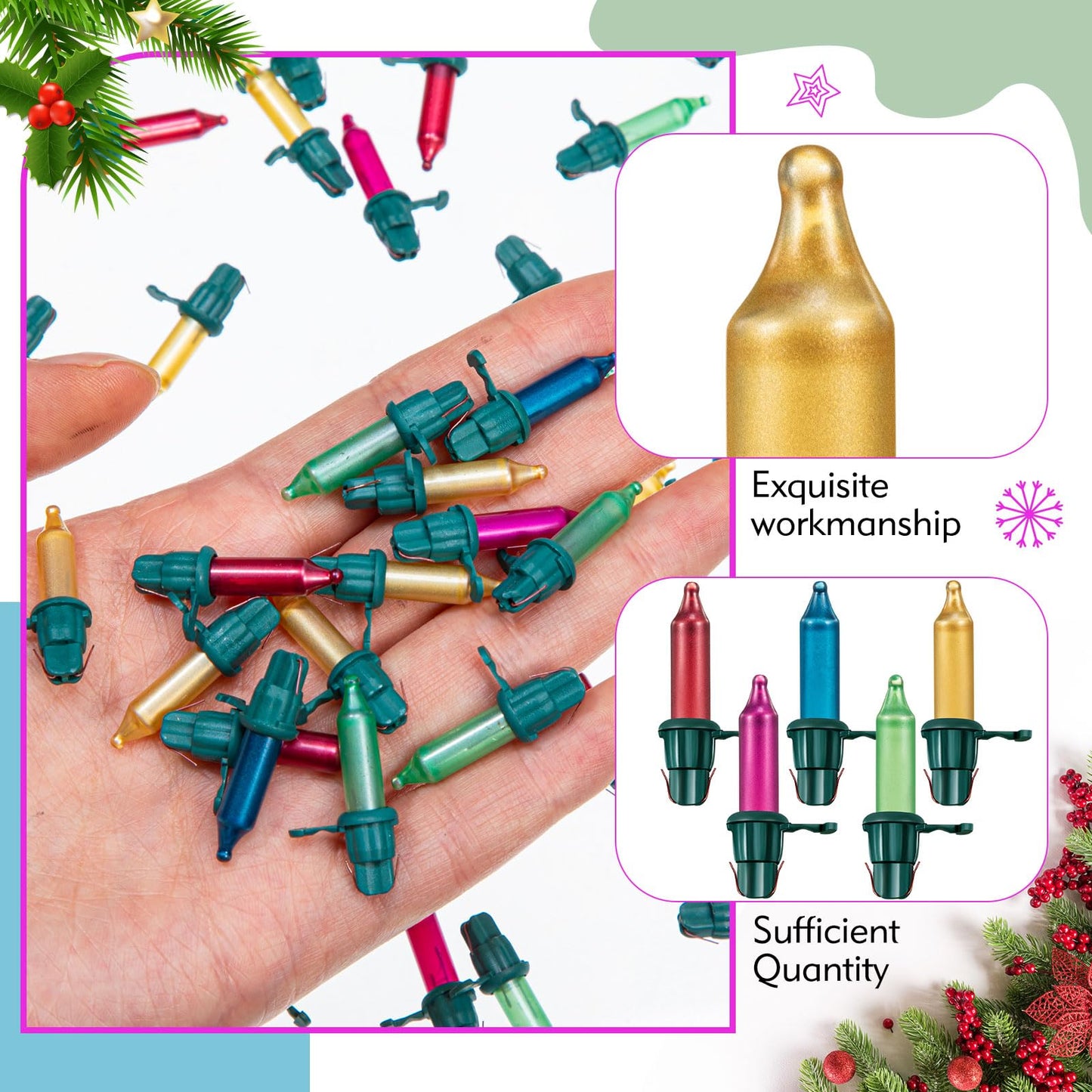 Mudder Christmas Tree Replacement Light Bulbs 60 Count Mini Incandescent Green Base with Pastel Color