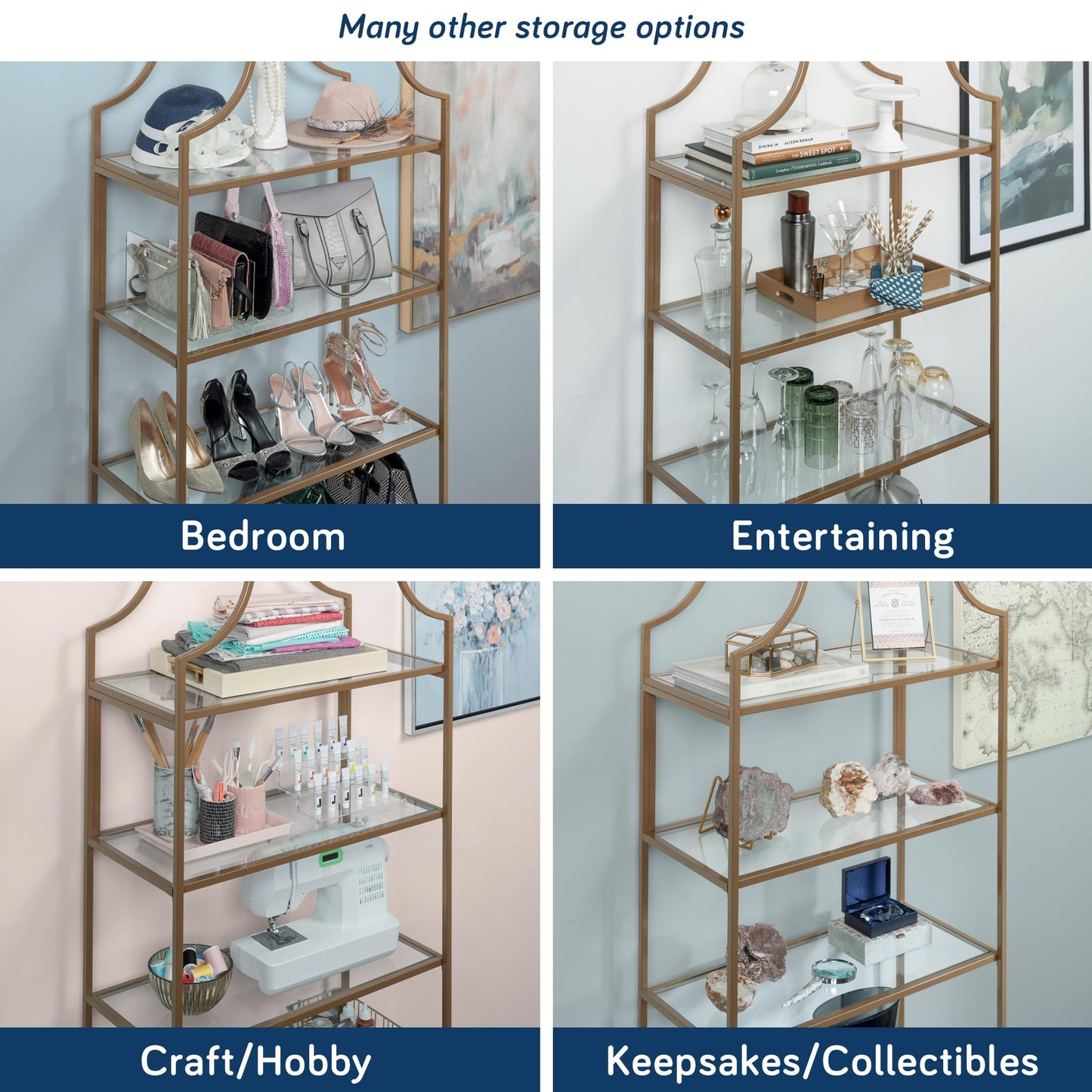 Sauder International Lux Bookcase/ book shelf, Satin Gold finish