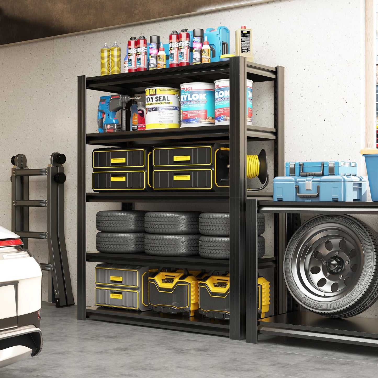 EKJ 72" H Shelving Unit 5 Tiers Heavy Duty Garage Shelving 3000LBS Storage Racks Adjustable Metal Shelves Industrial Utility Rack for Garage, Workshop, Basement, Home Office 72" H*47.2W*23.6D