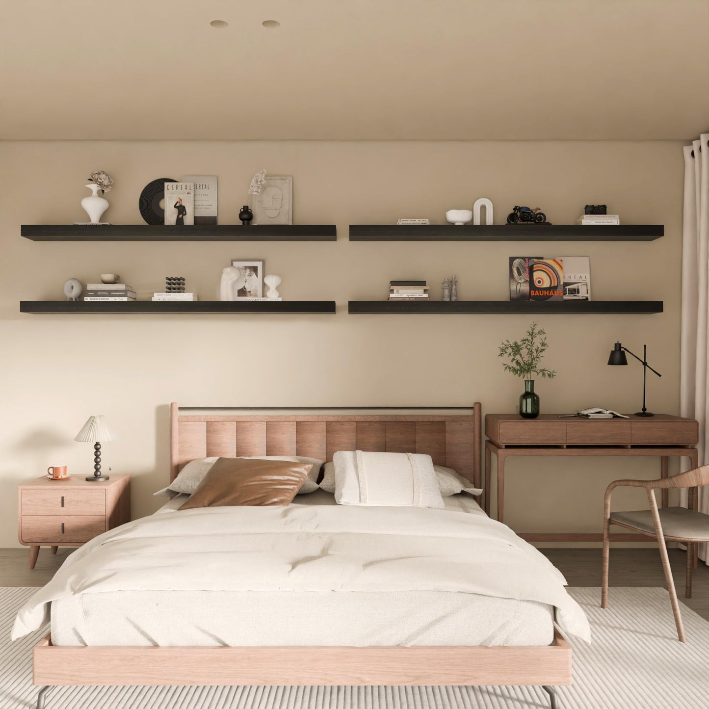 TEDIDUWA Floating Shelves for Wall, 60 Inch Extra Long Black Wall Shelves, Set of 4, Hanging Invisible Brackets Floating Shelves for Living Room,Bedroom,and Kitchen