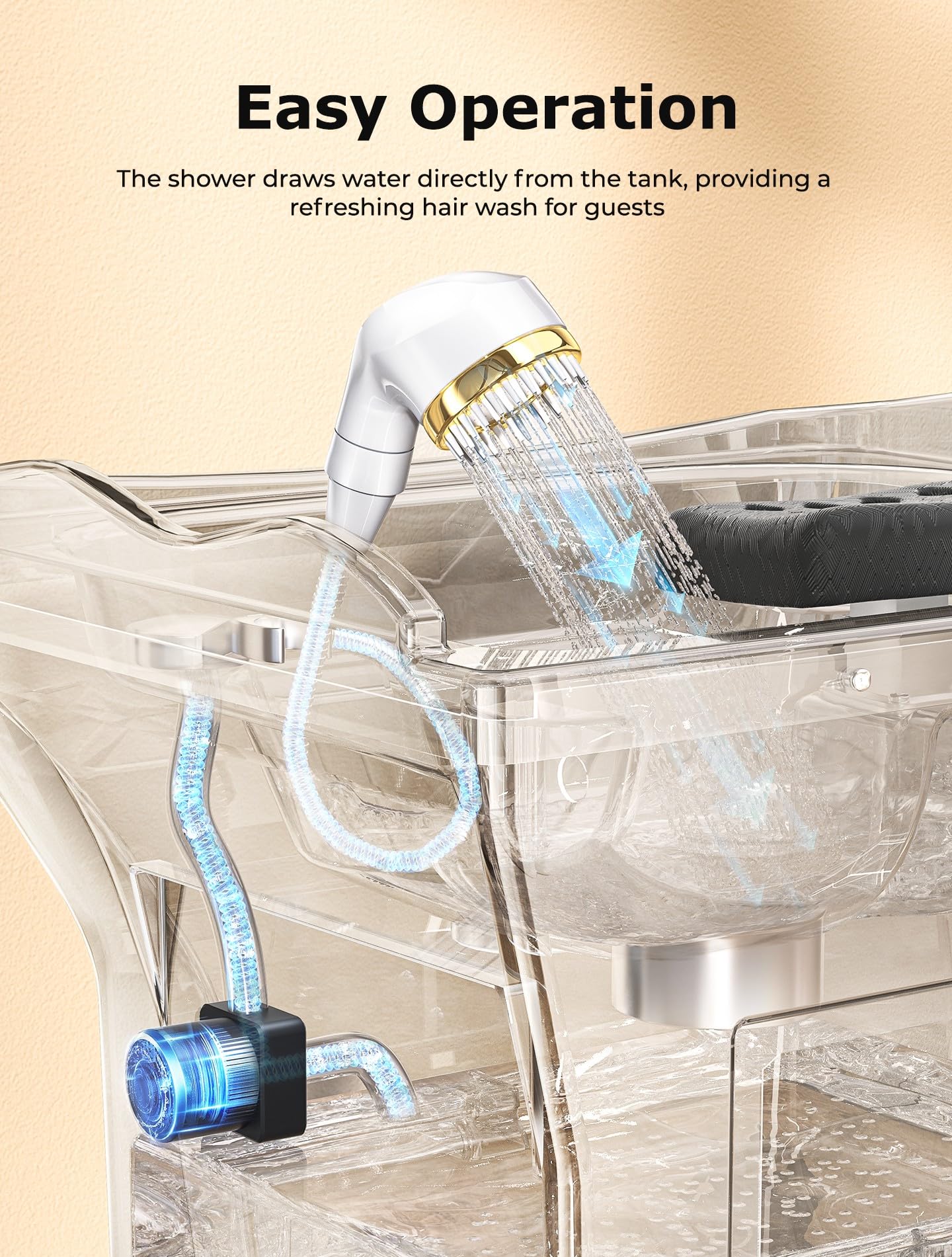 Portable Shampoo Spa Equipment: Large Tank Water Recirculation System, Hydro/Light Therapy, No Plumbing - Home & Salon Use