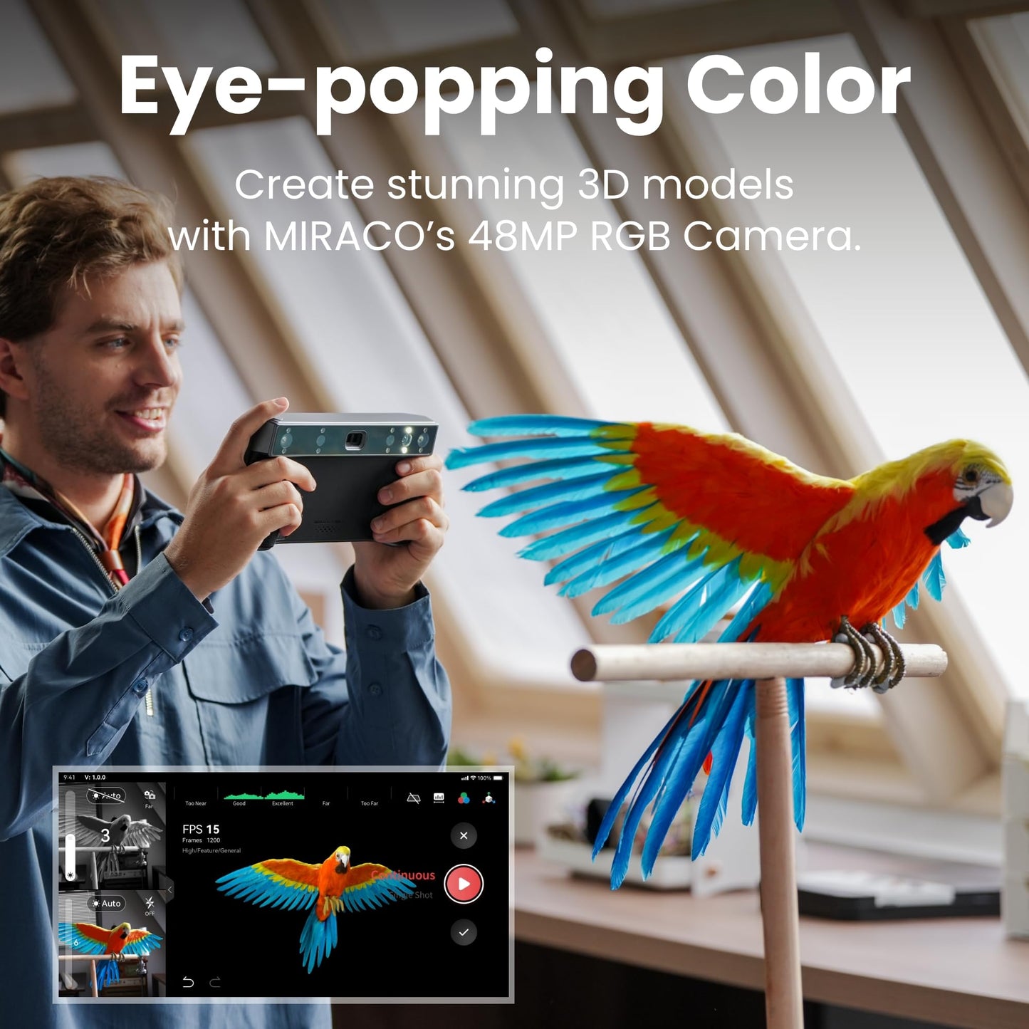 Revopoint MIRACO Pro Wireless 3D Scanner for 3D Printing, All-in-one Handheld 3D Printer Scanner, Up to 0.02 mm Precision, Full Color Scan Support for Small to Large Objects, 32GB RAM