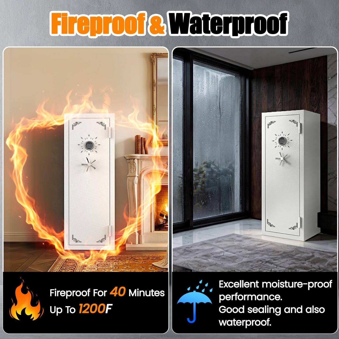 55'' Tall Large Fireproof Safe for Home, 9 Cu Ft Home Safes Water and Fireproof, Heavy Duty Big Jewelry Safety Boxes with Digital Lock & Double Keys,Drawer and Adjustable Shelves for Jewelry, Money